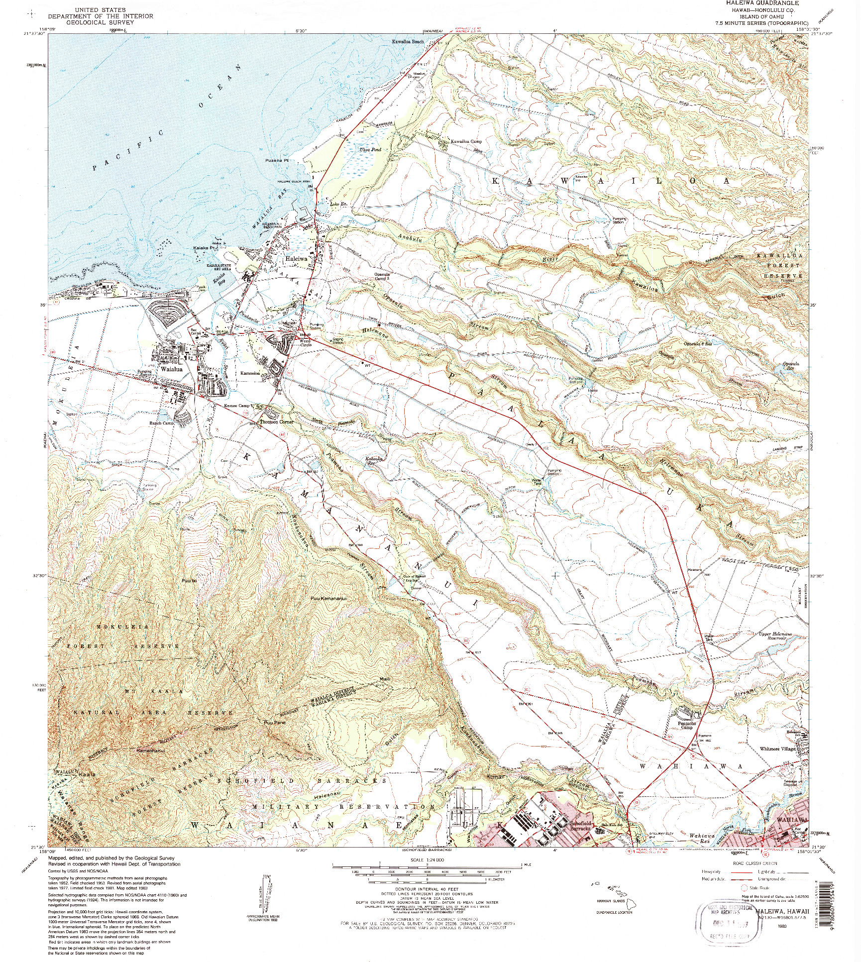 USGS 1:24000-SCALE QUADRANGLE FOR HALEIWA, HI 1983