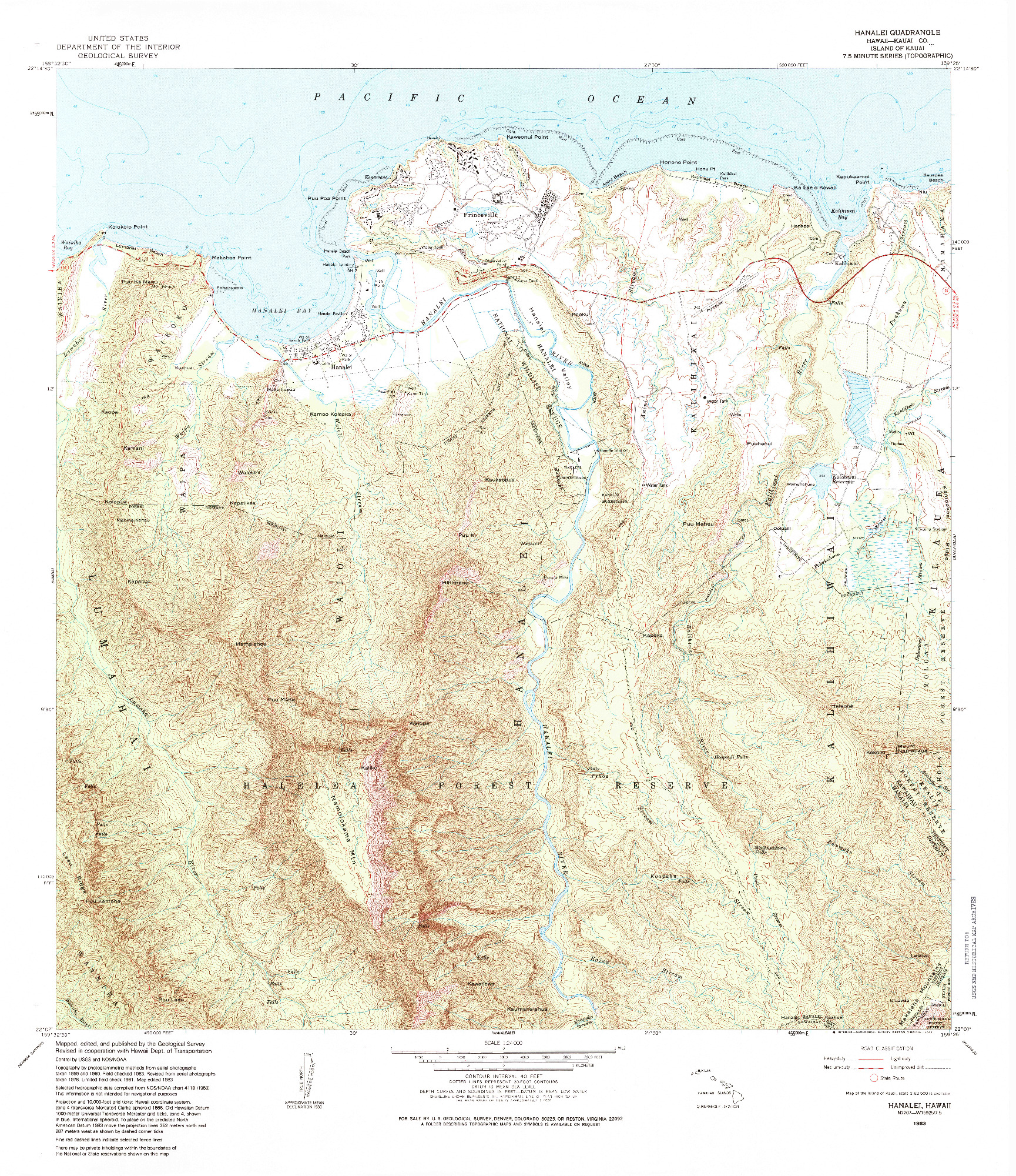 USGS 1:24000-SCALE QUADRANGLE FOR HANALEI, HI 1983