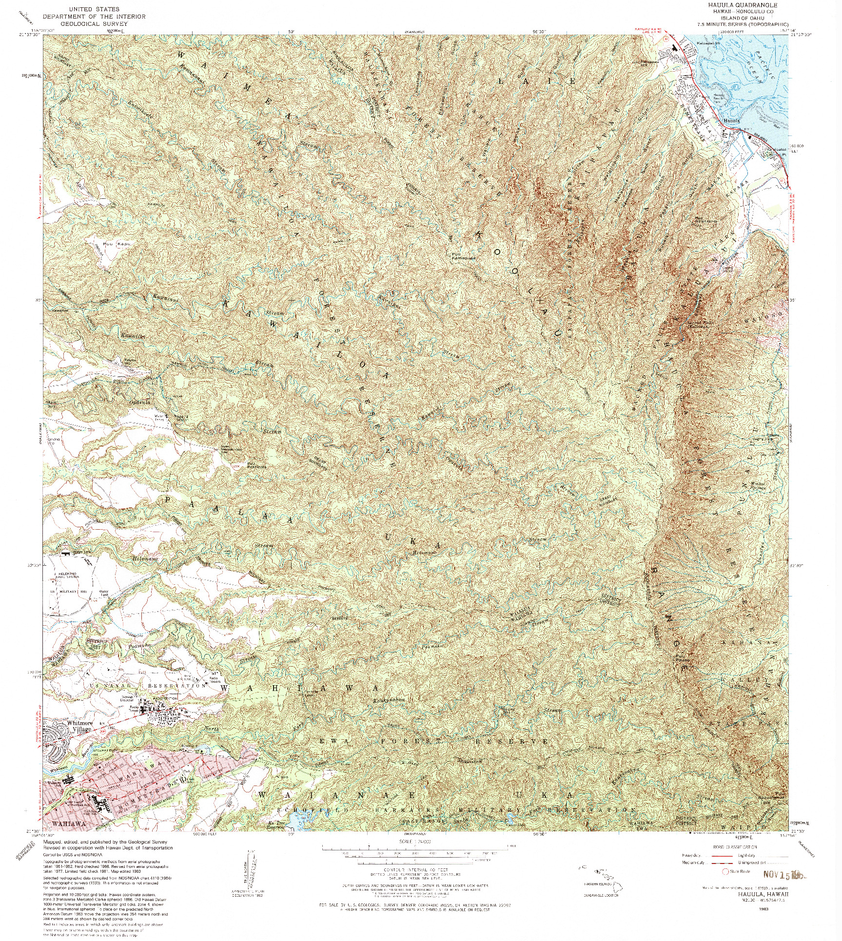 USGS 1:24000-SCALE QUADRANGLE FOR HAUULA, HI 1983