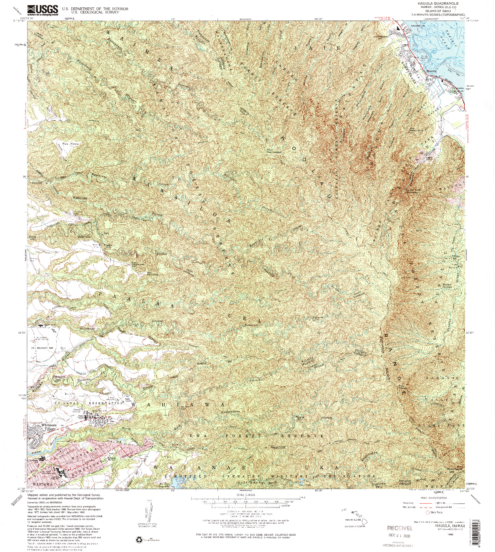 USGS 1:24000-SCALE QUADRANGLE FOR HAUULA, HI 1983