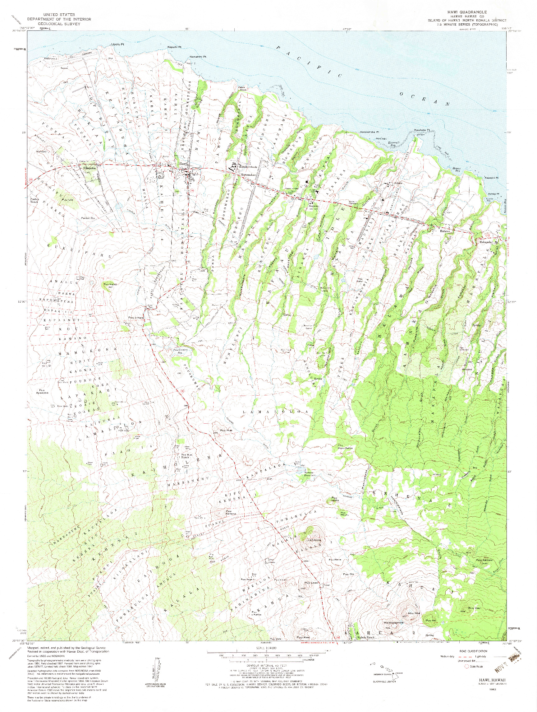 USGS 1:24000-SCALE QUADRANGLE FOR HAWI, HI 1982