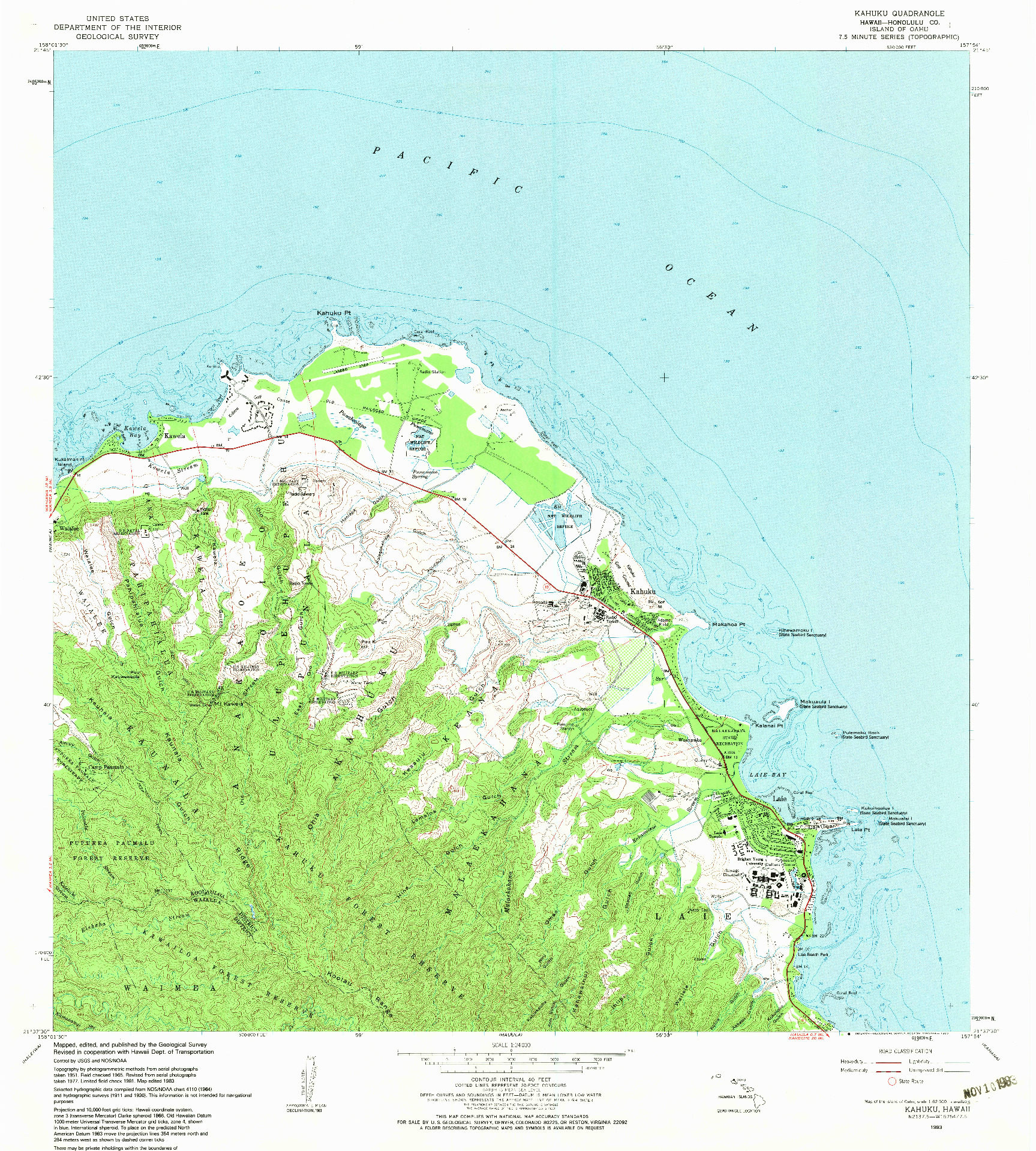 USGS 1:24000-SCALE QUADRANGLE FOR KAHUKU, HI 1983