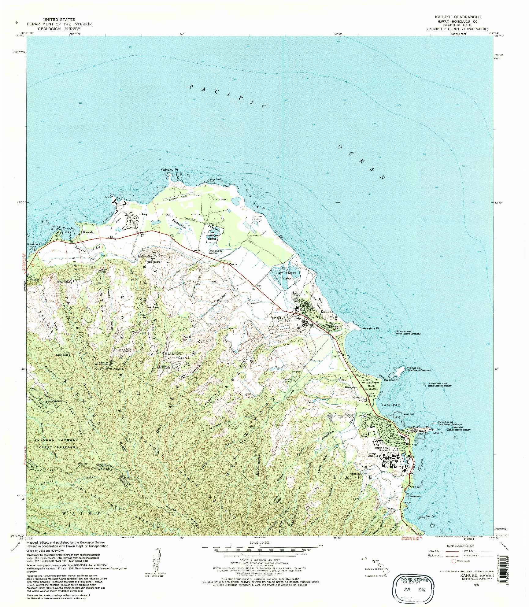 USGS 1:24000-SCALE QUADRANGLE FOR KAHUKU, HI 1983