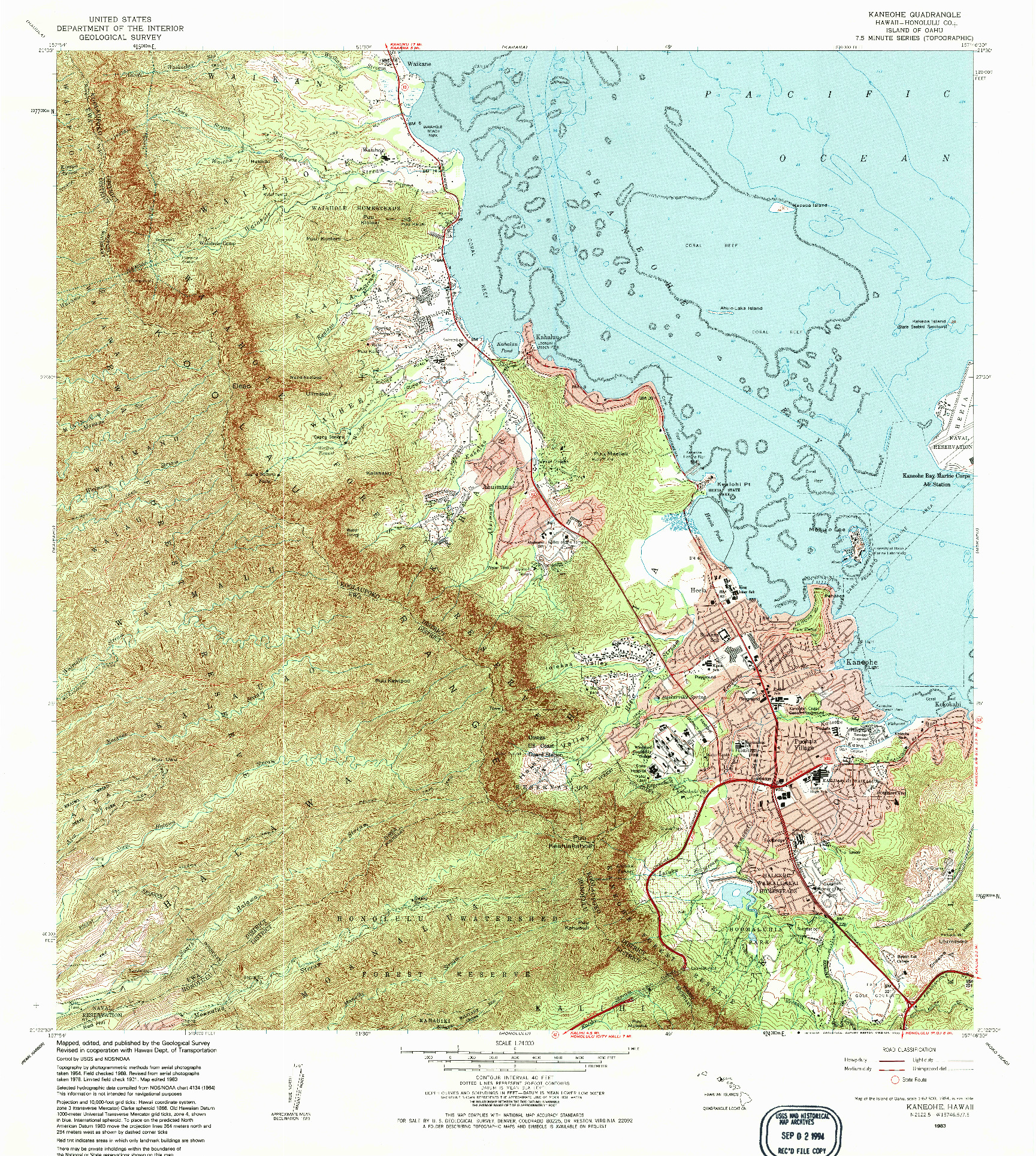 USGS 1:24000-SCALE QUADRANGLE FOR KANEOHE, HI 1983