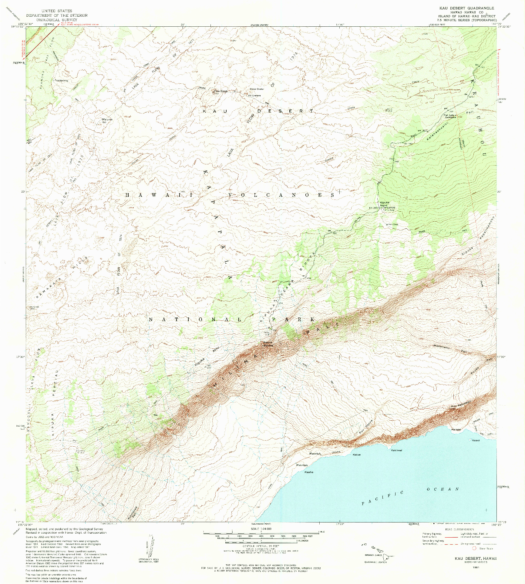 USGS 1:24000-SCALE QUADRANGLE FOR KAU DESERT, HI 1981