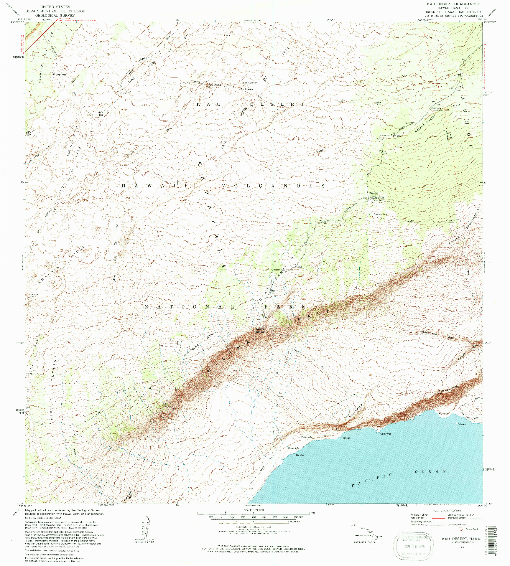 USGS 1:24000-SCALE QUADRANGLE FOR KAU DESERT, HI 1981