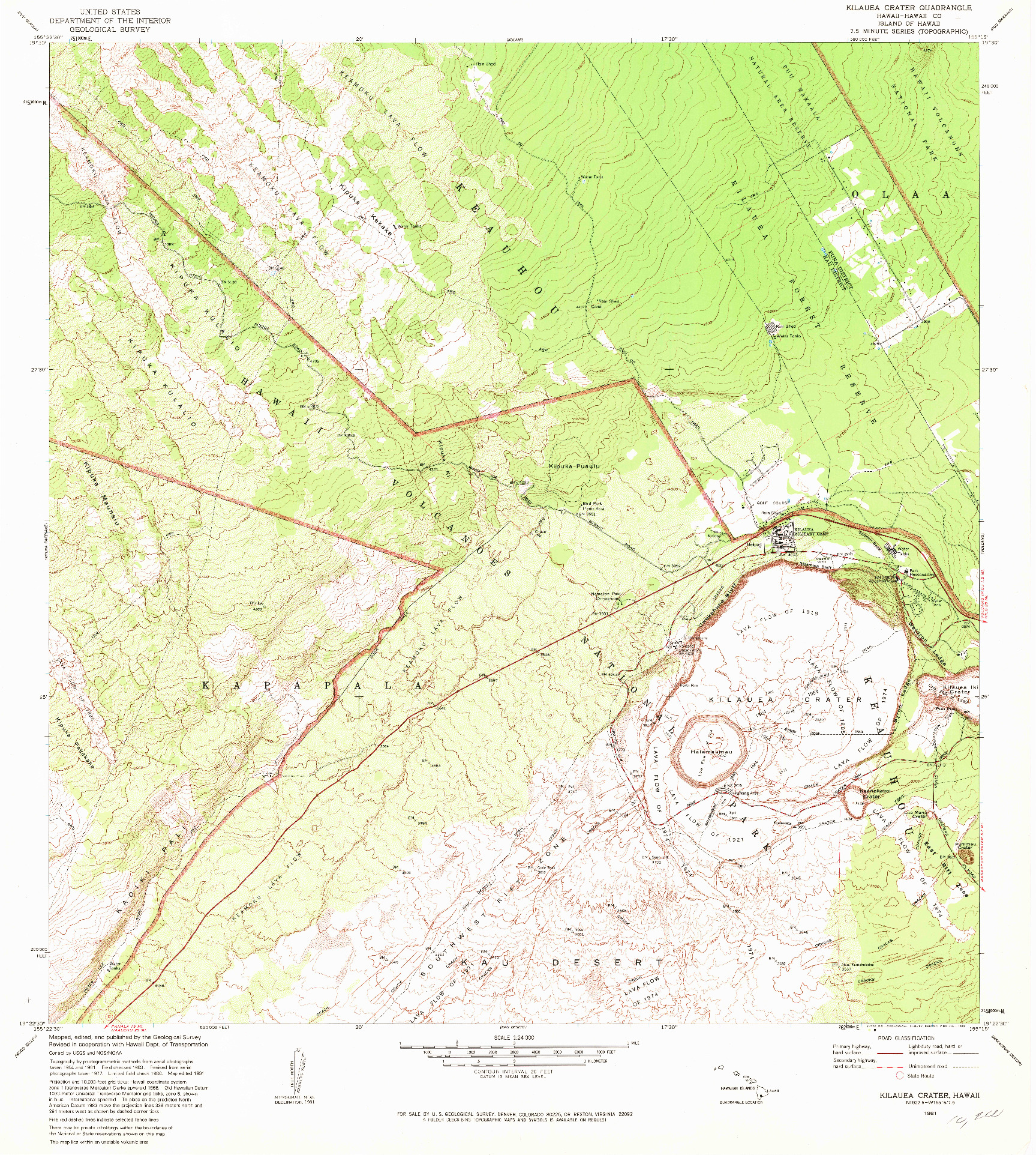 USGS 1:24000-SCALE QUADRANGLE FOR KILAUEA CRATER, HI 1981