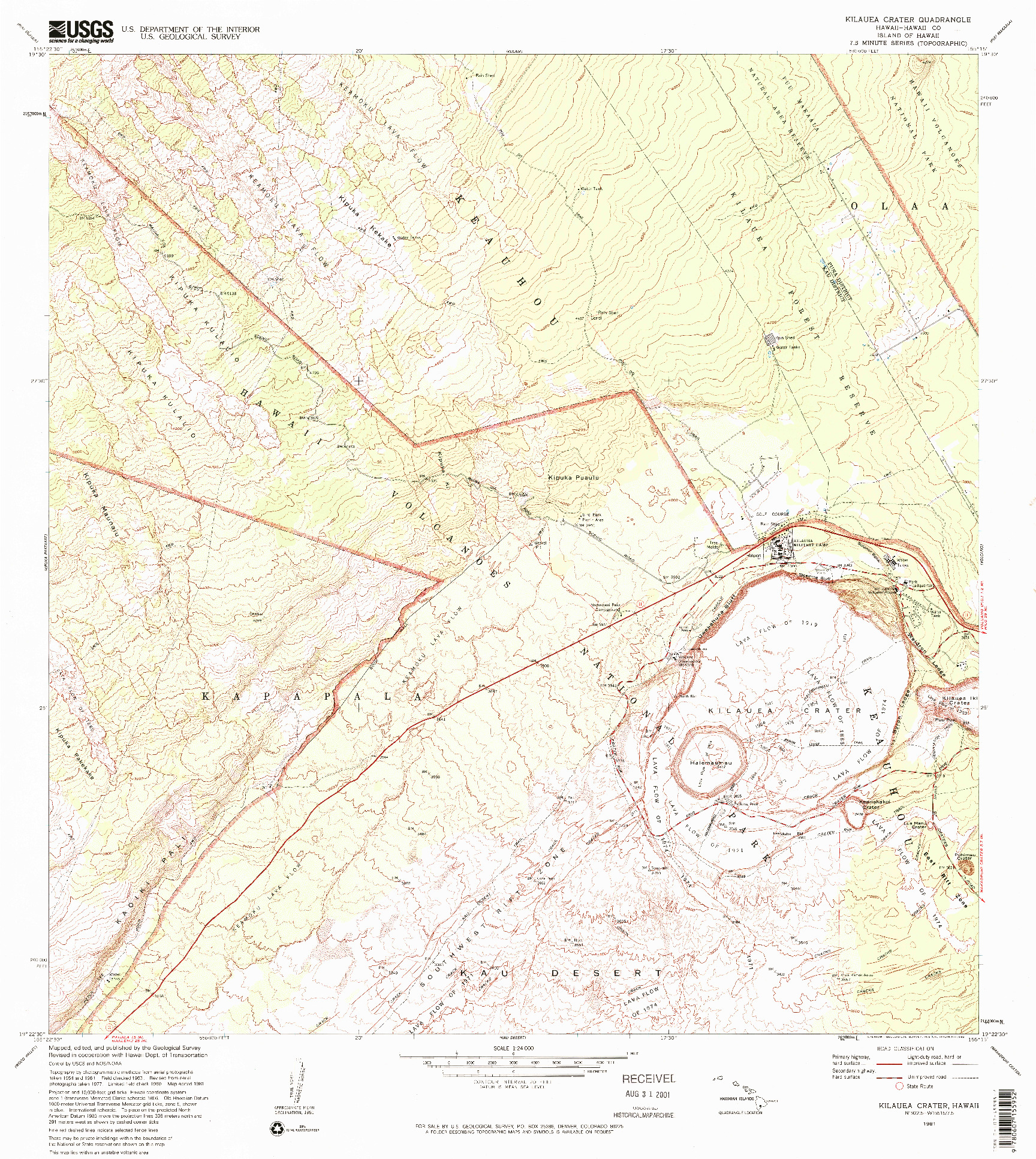 USGS 1:24000-SCALE QUADRANGLE FOR KILAUEA CRATER, HI 1981