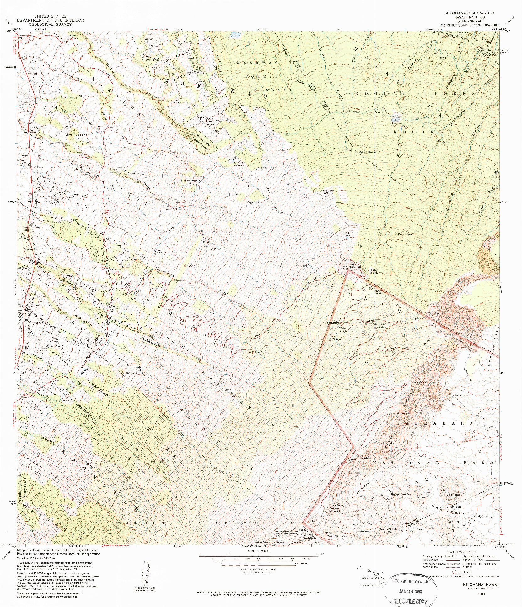 USGS 1:24000-SCALE QUADRANGLE FOR KILOHANA, HI 1983