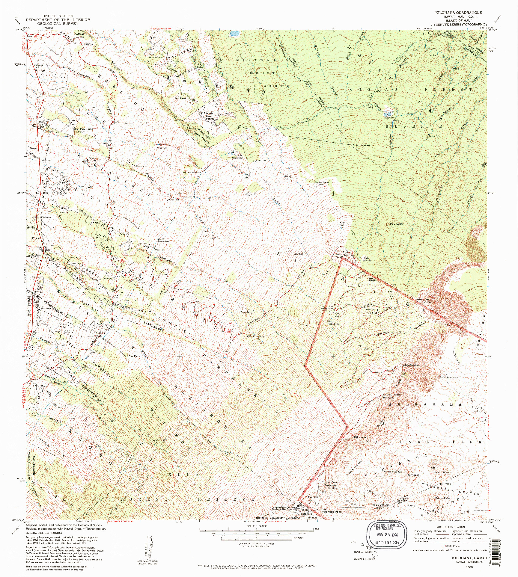 USGS 1:24000-SCALE QUADRANGLE FOR KILOHANA, HI 1983