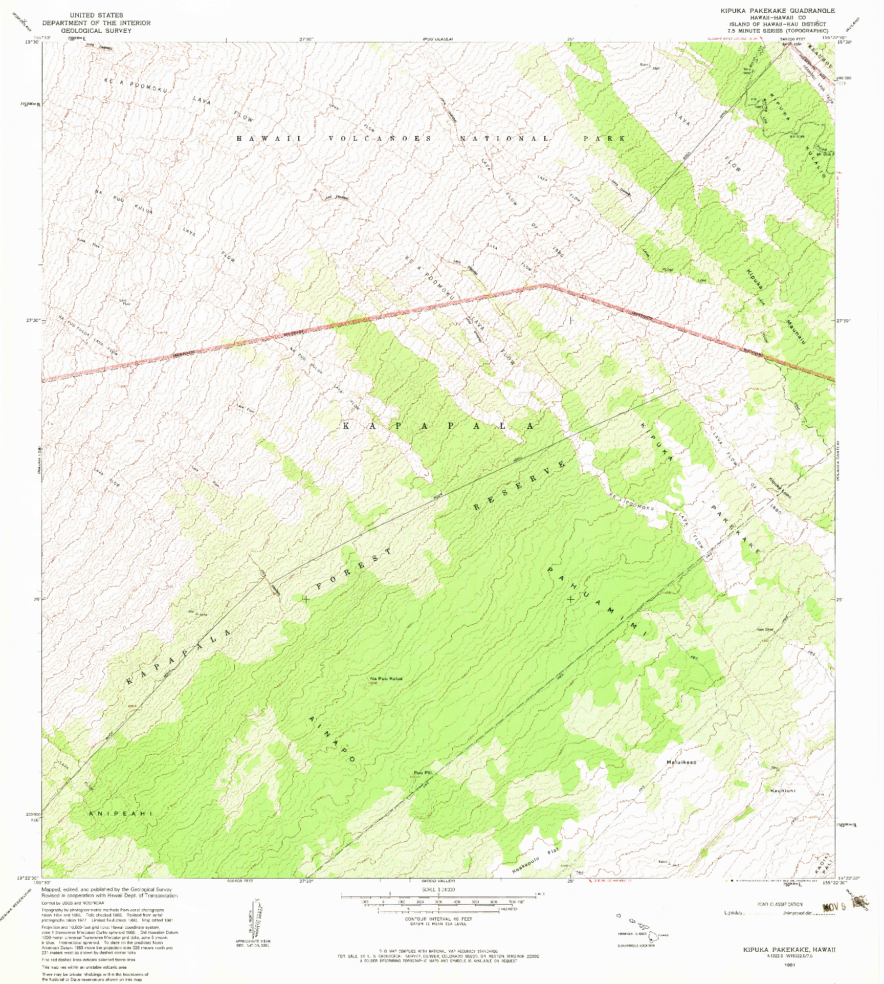 USGS 1:24000-SCALE QUADRANGLE FOR KIPUKA PAKEKAKE, HI 1981
