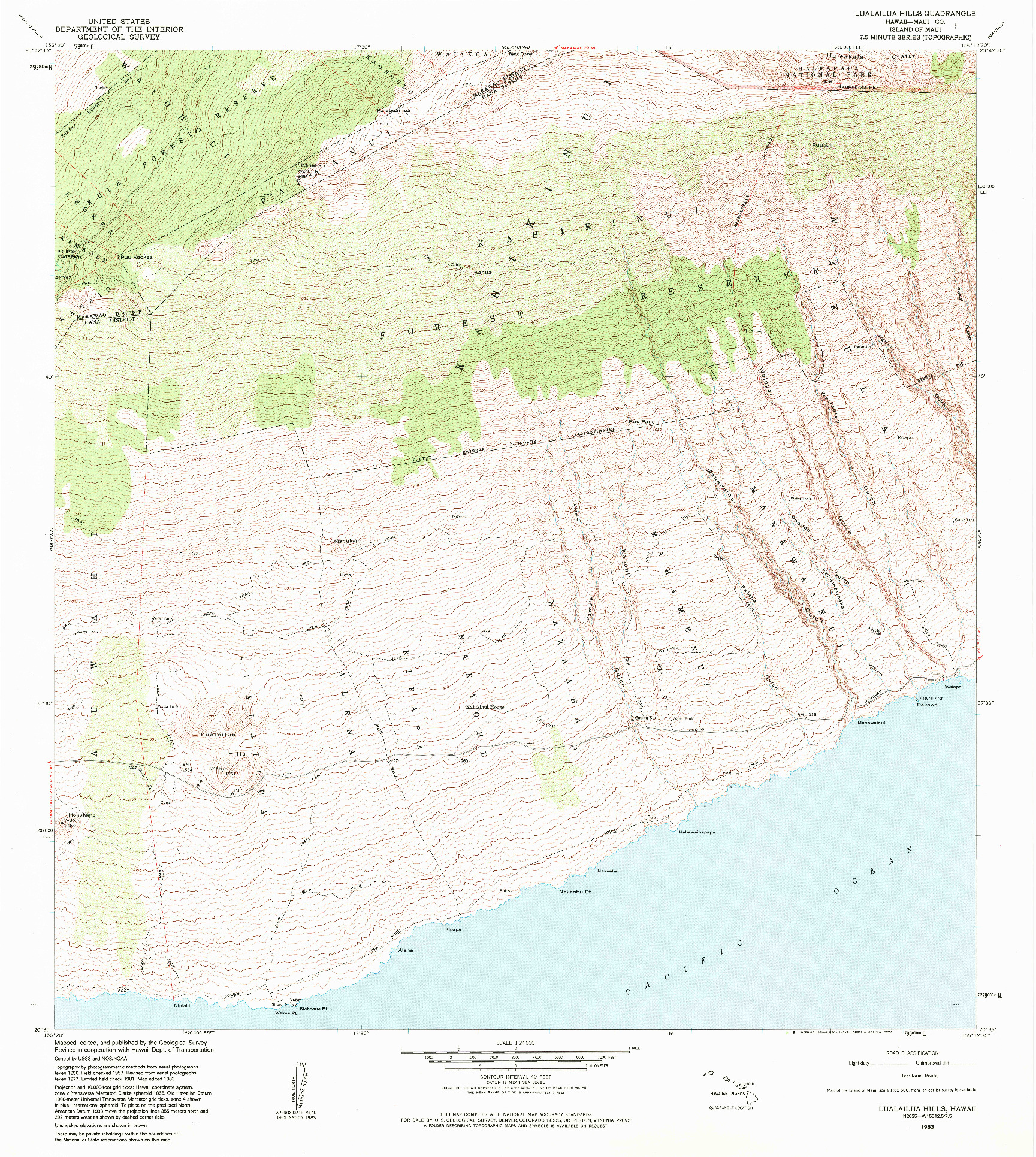 USGS 1:24000-SCALE QUADRANGLE FOR LUALAILUA HILLS, HI 1983