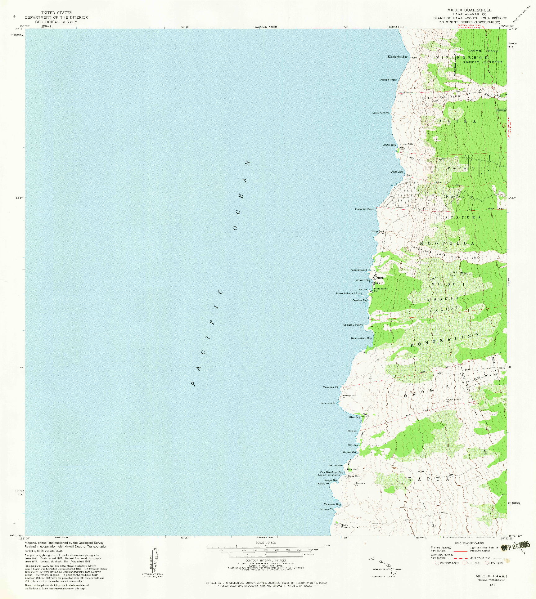 USGS 1:24000-SCALE QUADRANGLE FOR MILOLII, HI 1981