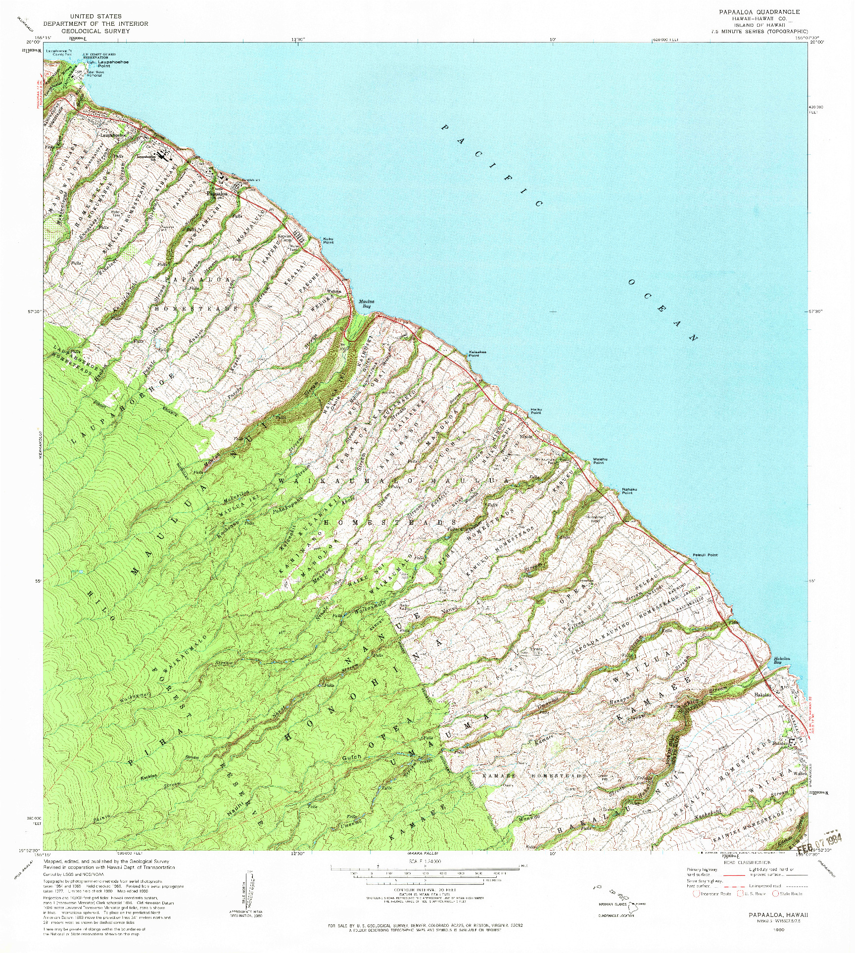 USGS 1:24000-SCALE QUADRANGLE FOR PAPAALOA, HI 1980