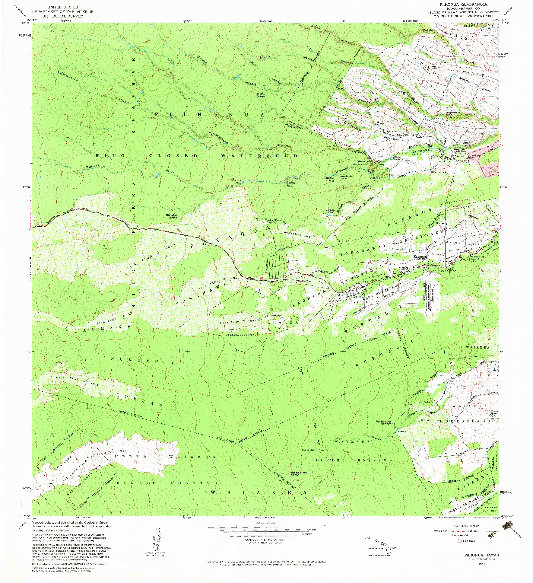USGS 1:24000-SCALE QUADRANGLE FOR PIIHONUA, HI 1981