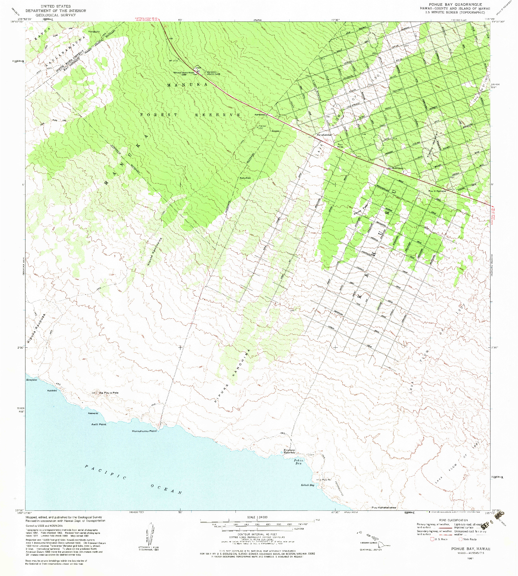 USGS 1:24000-SCALE QUADRANGLE FOR POHUE BAY, HI 1981
