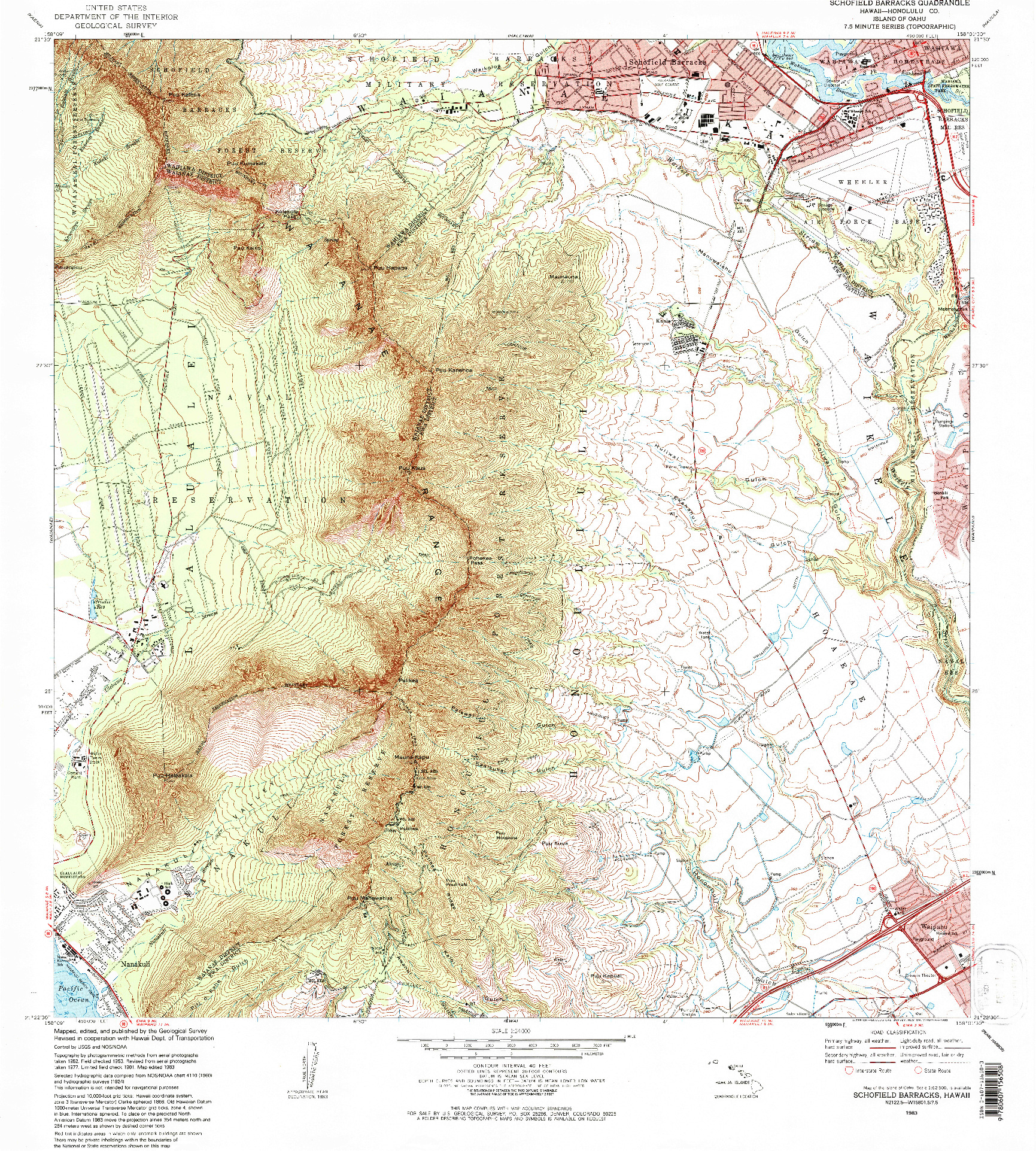 USGS 1:24000-SCALE QUADRANGLE FOR SCHOFIELD BARRACKS, HI 1983