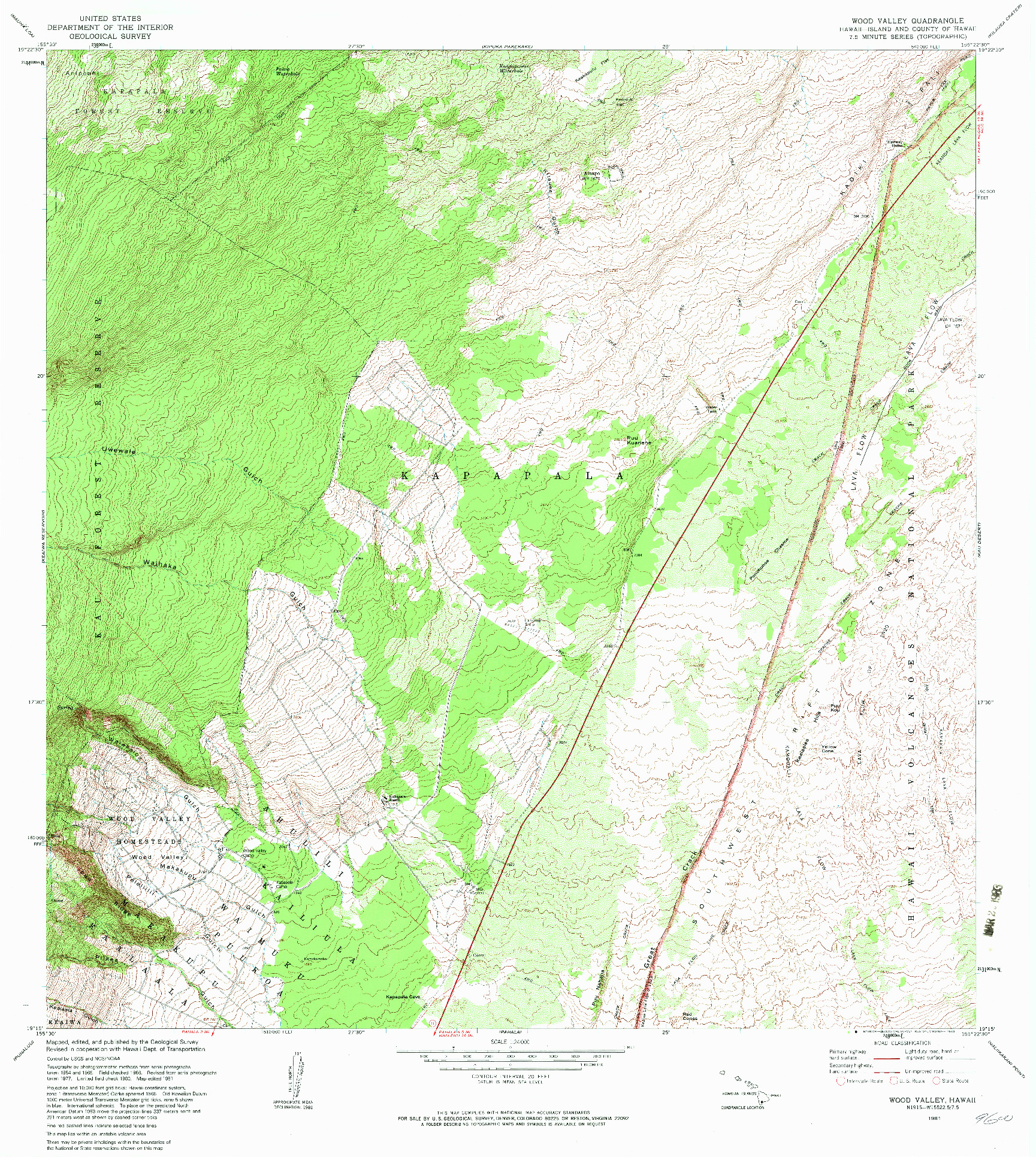 USGS 1:24000-SCALE QUADRANGLE FOR WOOD VALLEY, HI 1981