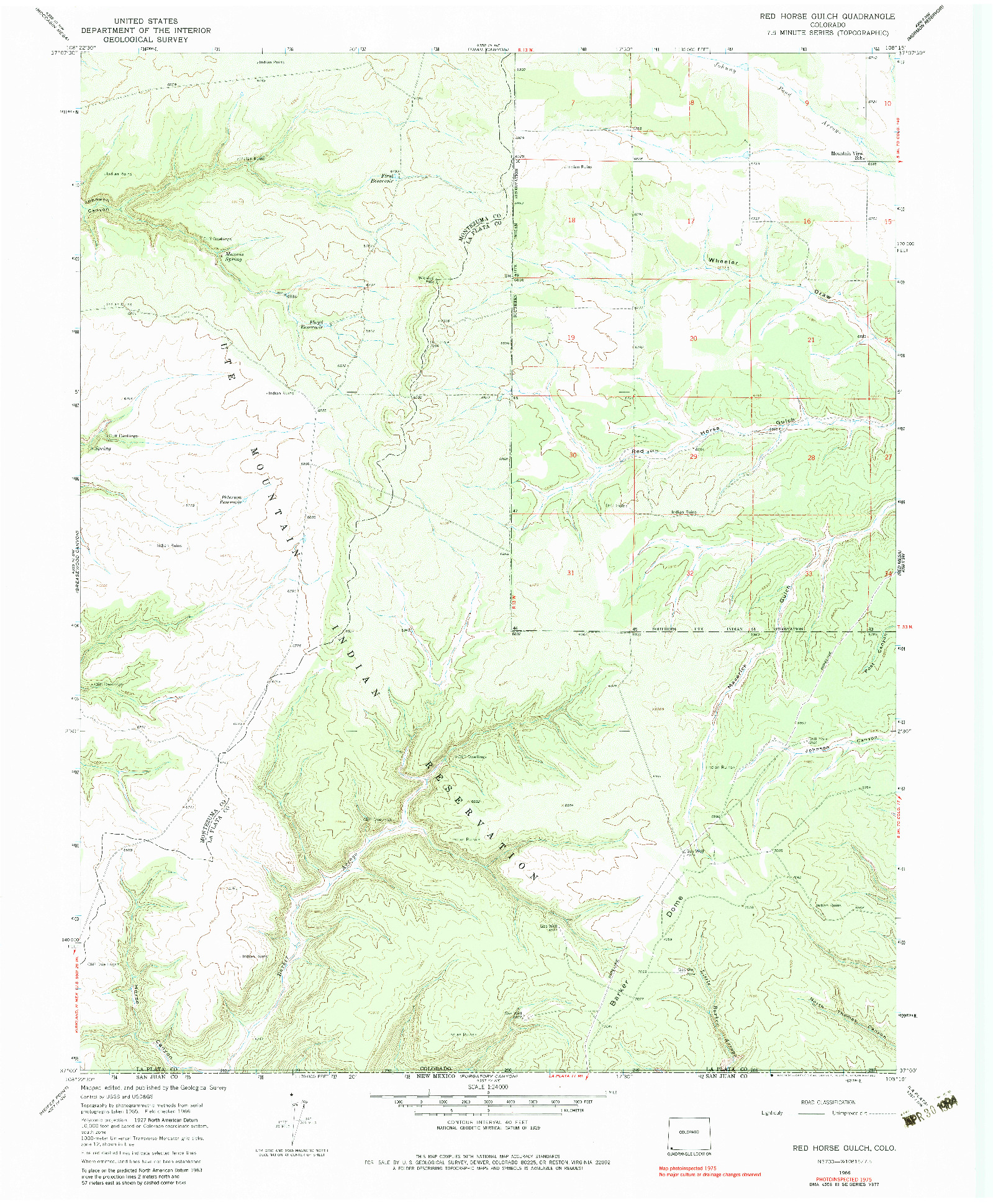 USGS 1:24000-SCALE QUADRANGLE FOR RED HORSE GULCH, CO 1966