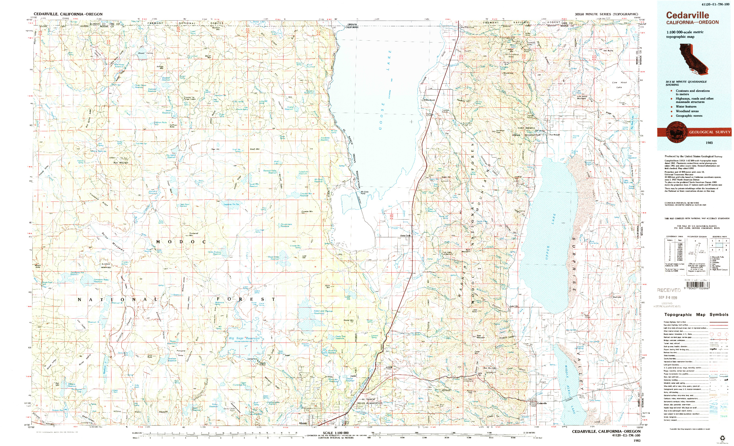 USGS 1:100000-SCALE QUADRANGLE FOR CEDARVILLE, CA 1983