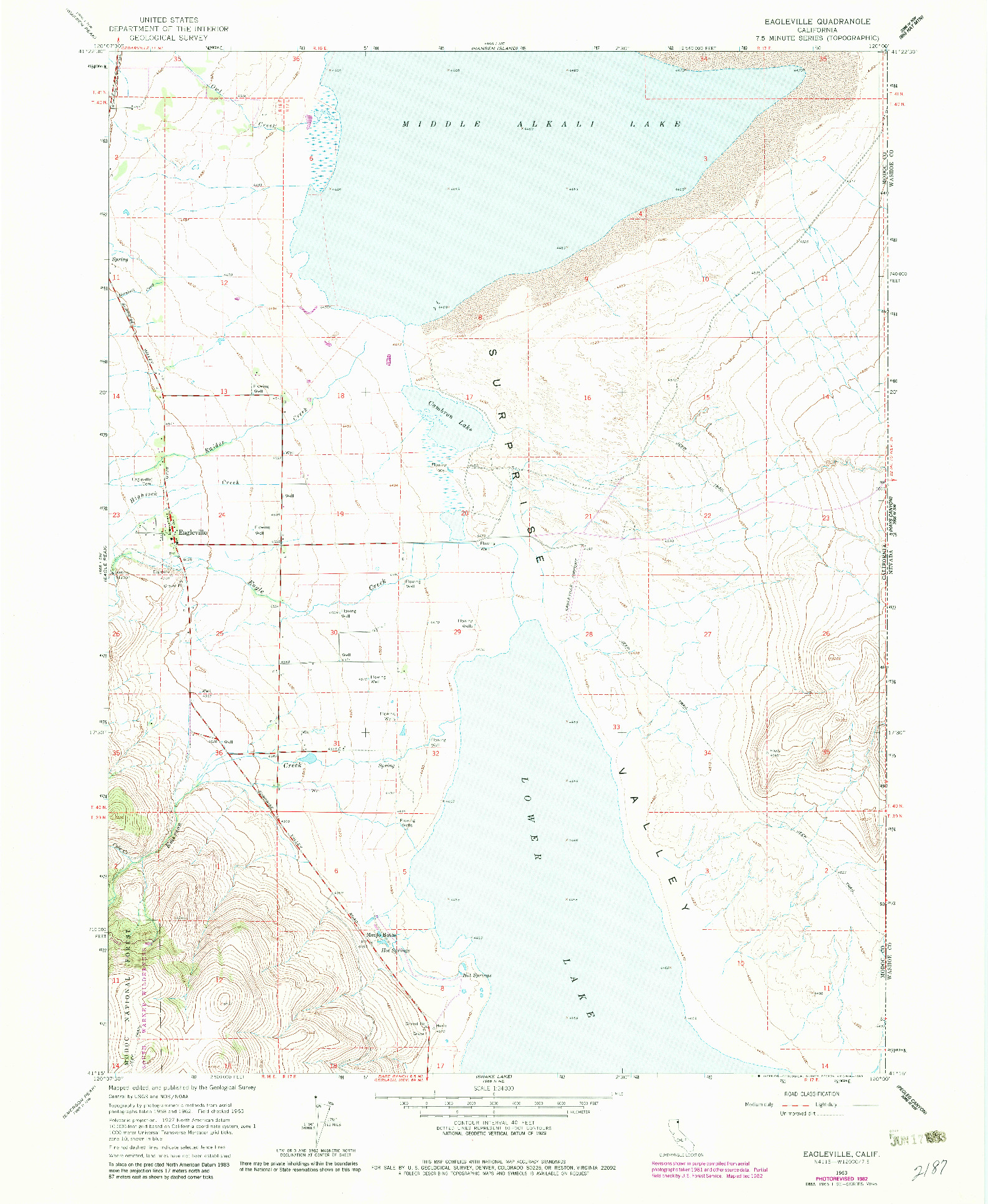 USGS 1:24000-SCALE QUADRANGLE FOR EAGLEVILLE, CA 1963