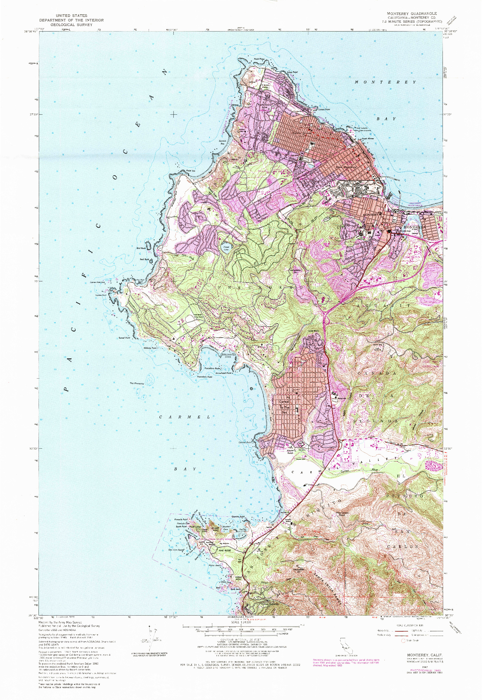 USGS 1:24000-SCALE QUADRANGLE FOR MONTEREY, CA 1947