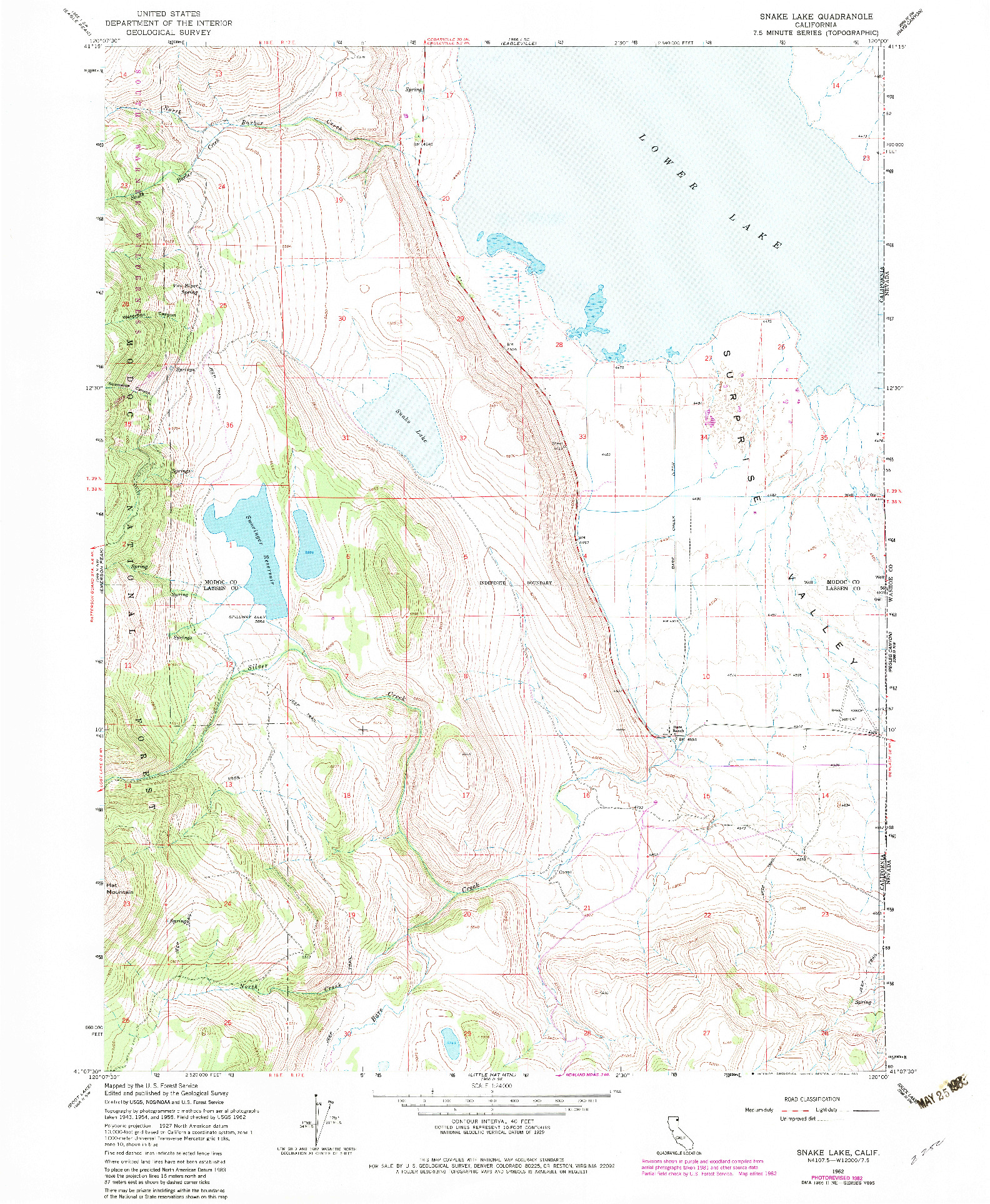 USGS 1:24000-SCALE QUADRANGLE FOR SNAKE LAKE, CA 1962