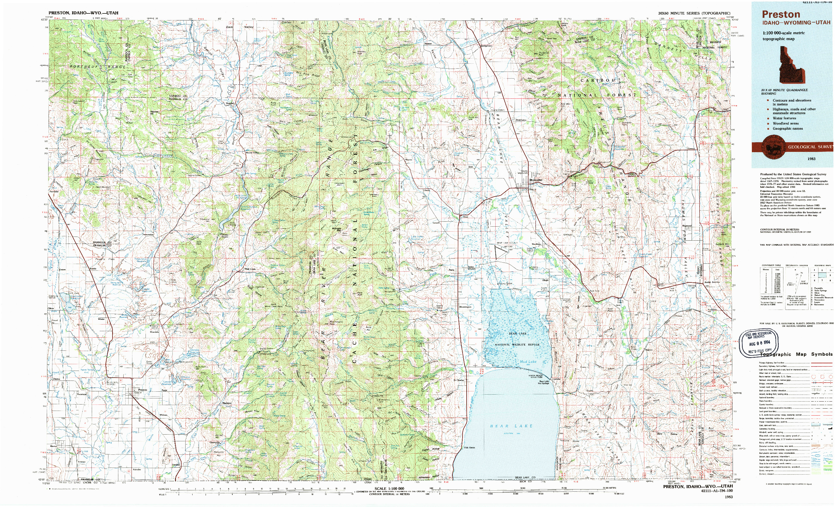 USGS 1:100000-SCALE QUADRANGLE FOR PRESTON, ID 1983