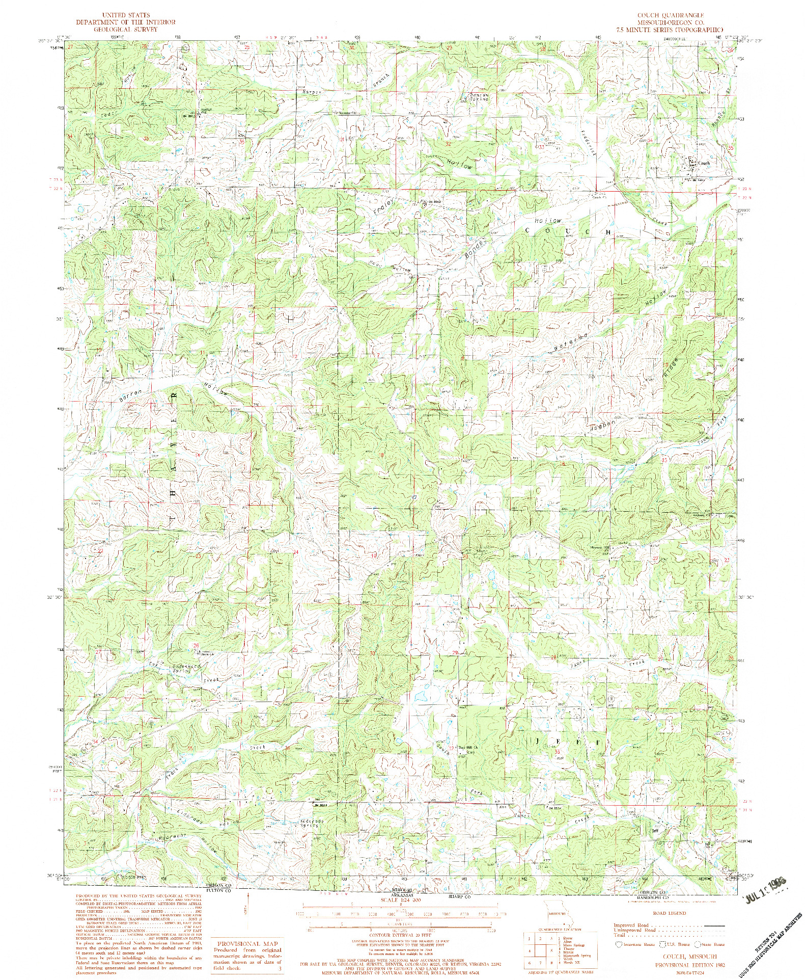 USGS 1:24000-SCALE QUADRANGLE FOR COUCH, MO 1982