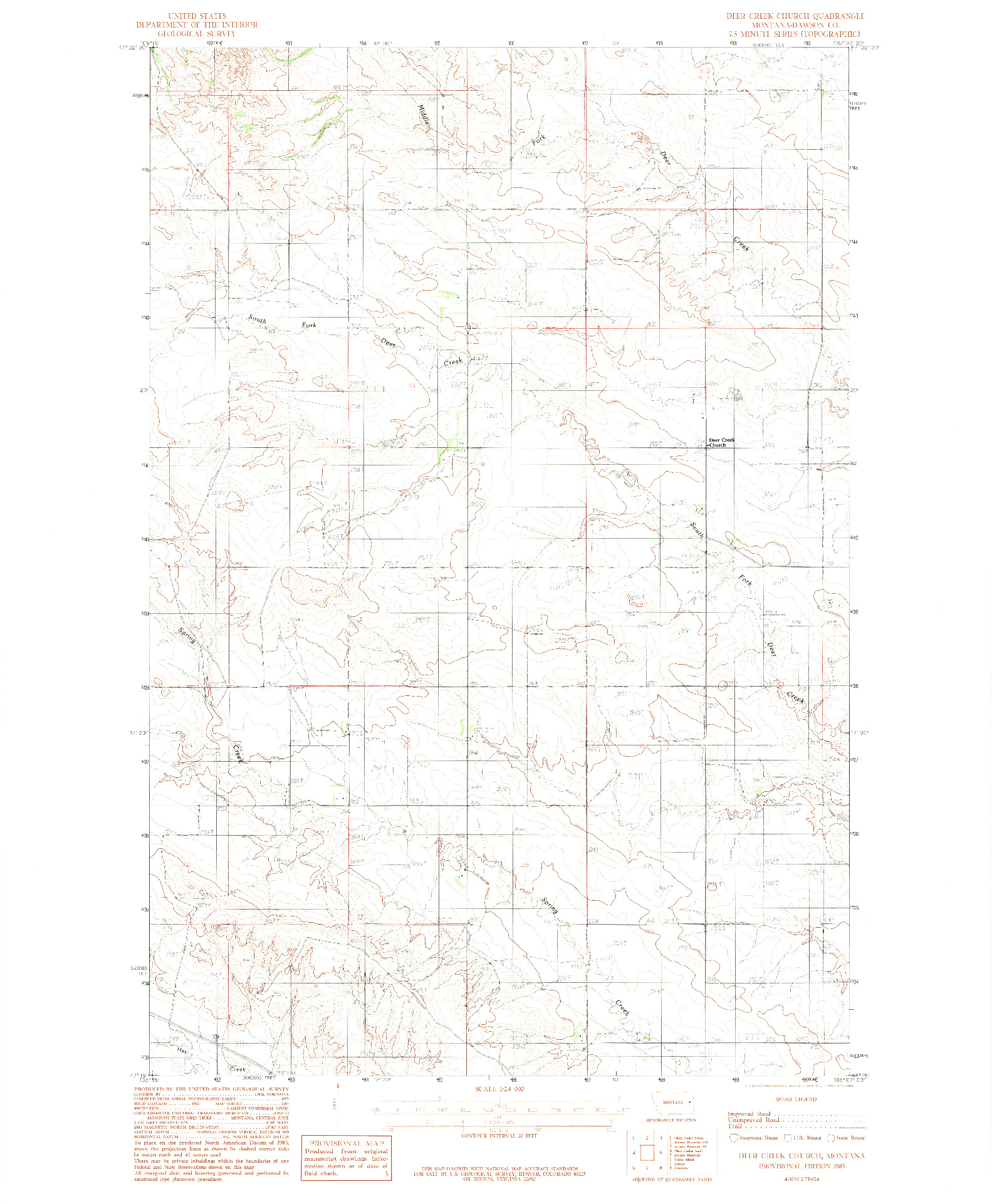 USGS 1:24000-SCALE QUADRANGLE FOR DEER CREEK CHURCH, MT 1983