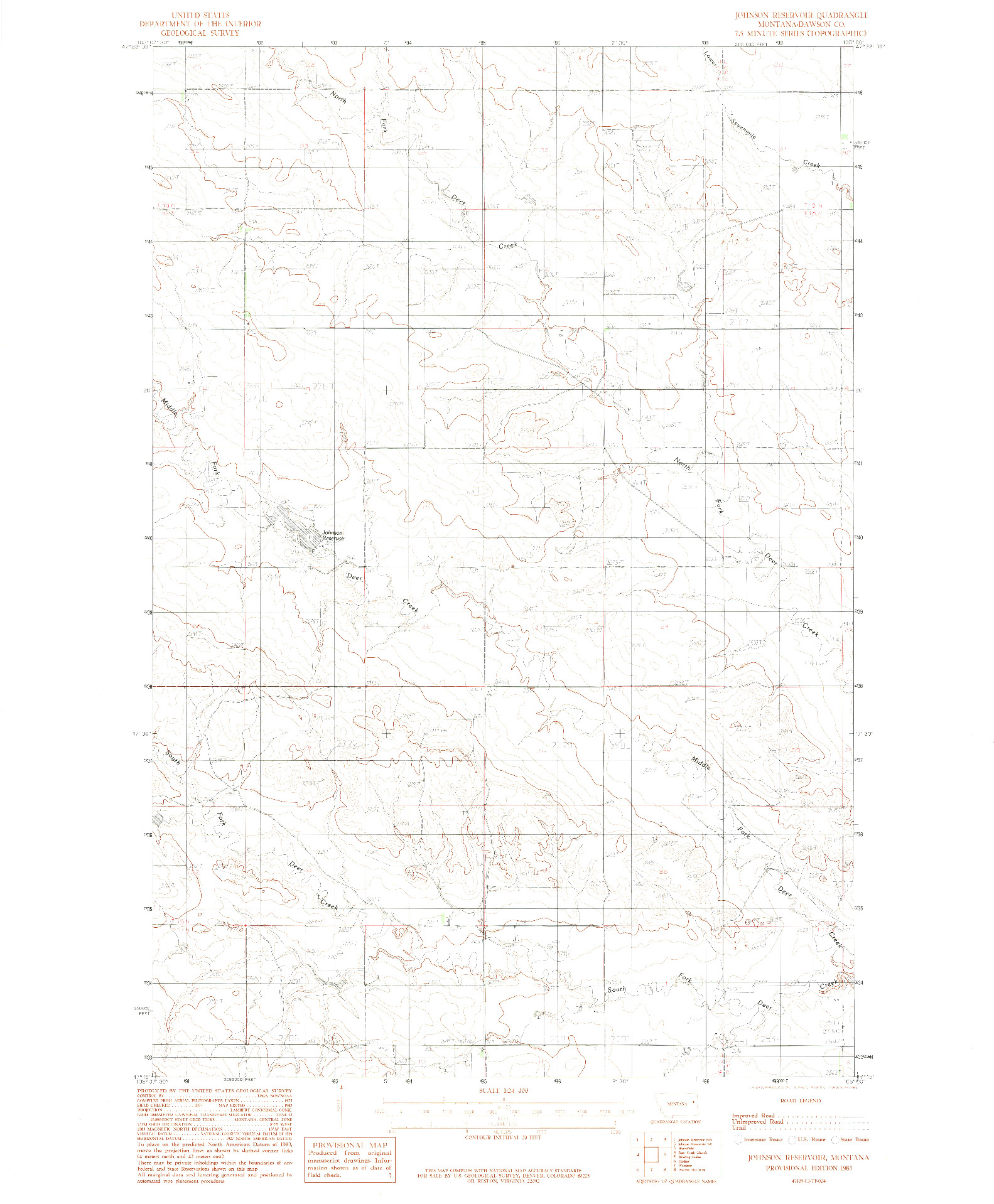 USGS 1:24000-SCALE QUADRANGLE FOR JOHNSON RESERVOIR, MT 1983