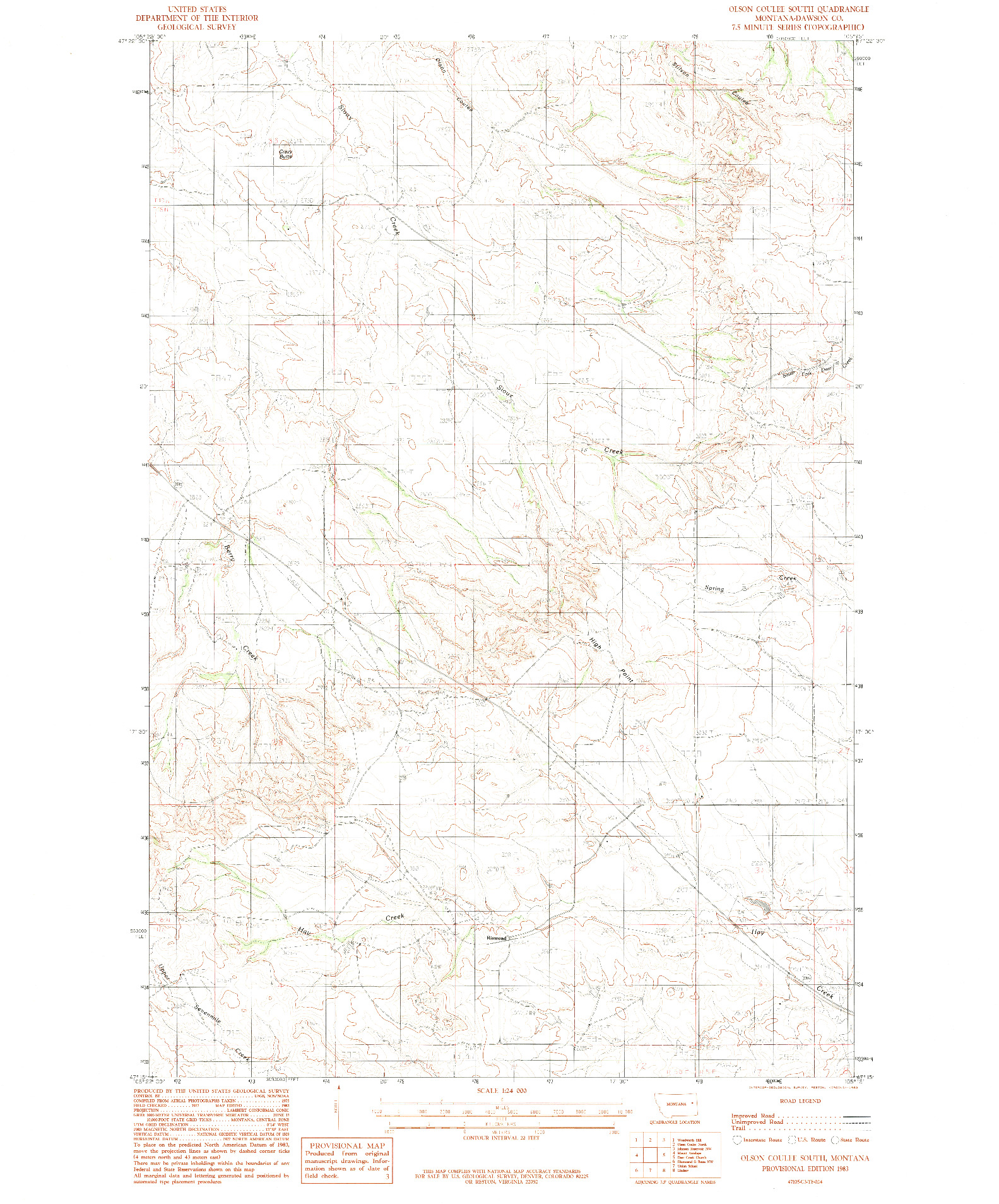 USGS 1:24000-SCALE QUADRANGLE FOR OLSON COULEE SOUTH, MT 1983