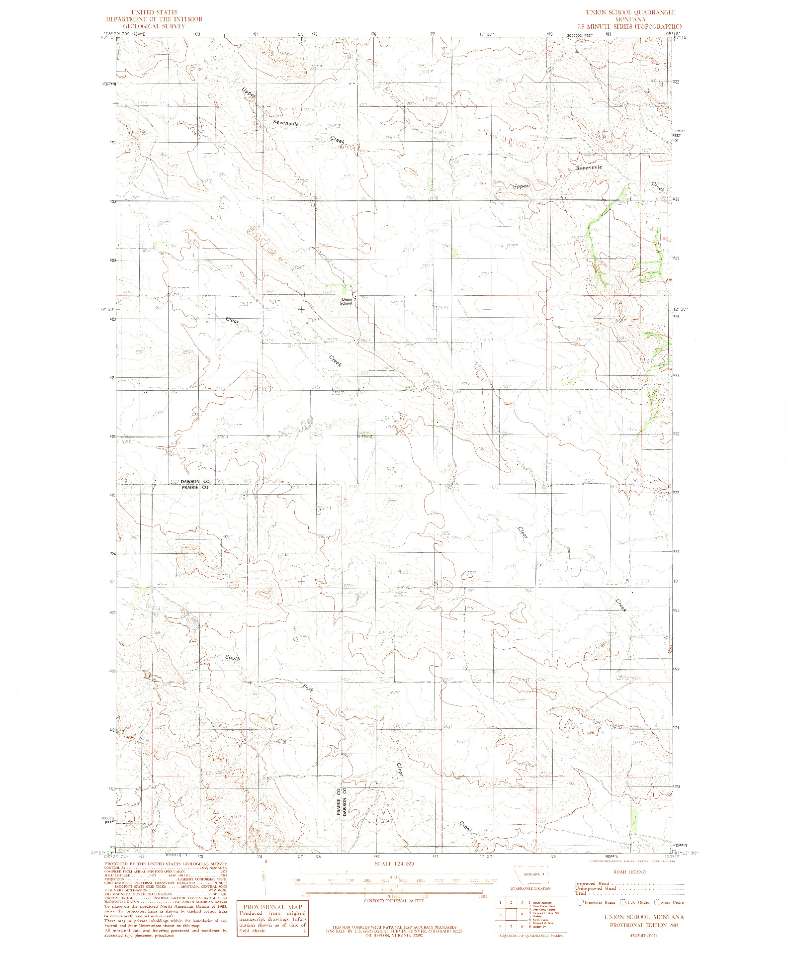 USGS 1:24000-SCALE QUADRANGLE FOR UNION SCHOOL, MT 1983