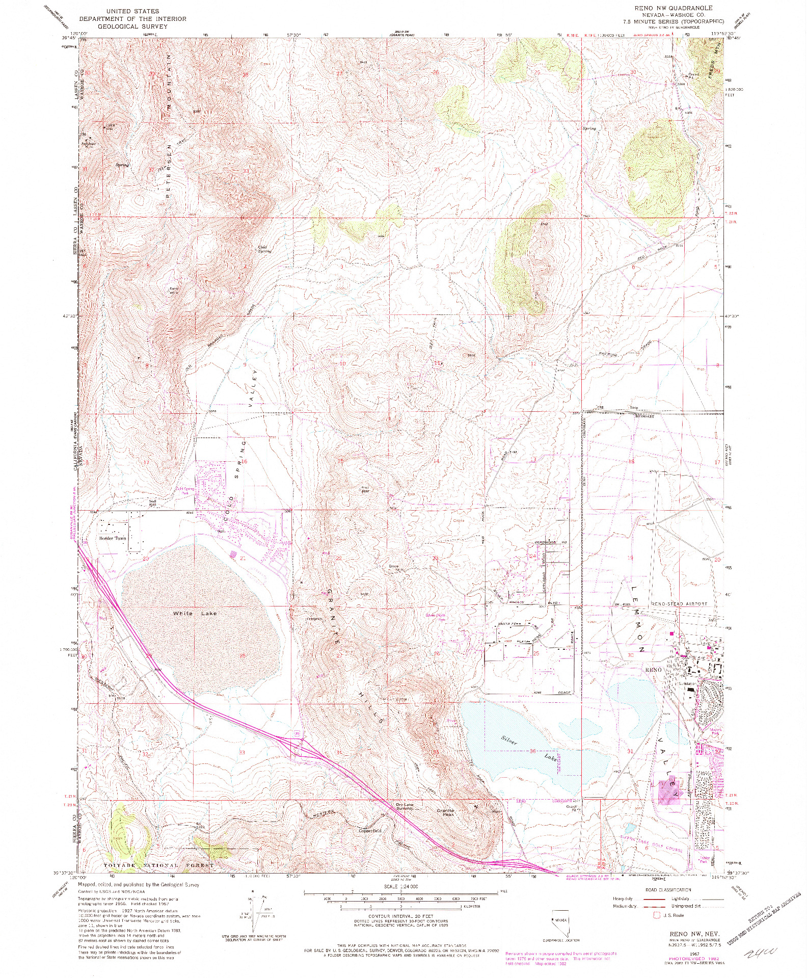 USGS 1:24000-SCALE QUADRANGLE FOR RENO NW, NV 1967