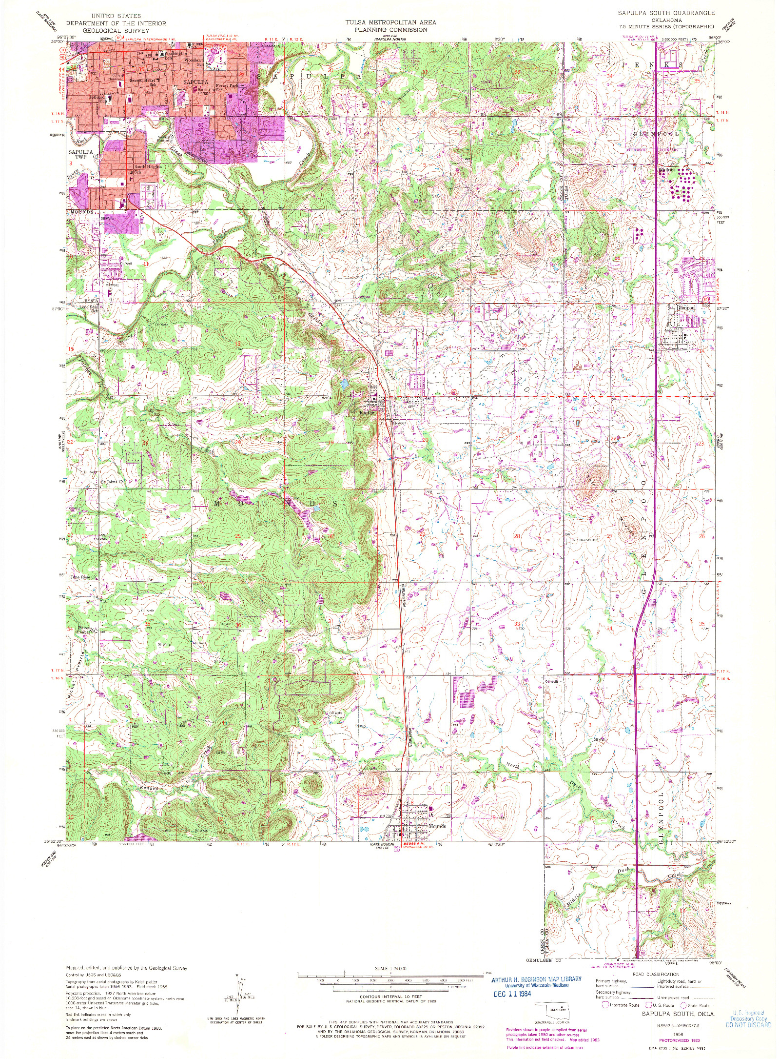 USGS 1:24000-SCALE QUADRANGLE FOR SAPULPA SOUTH, OK 1958