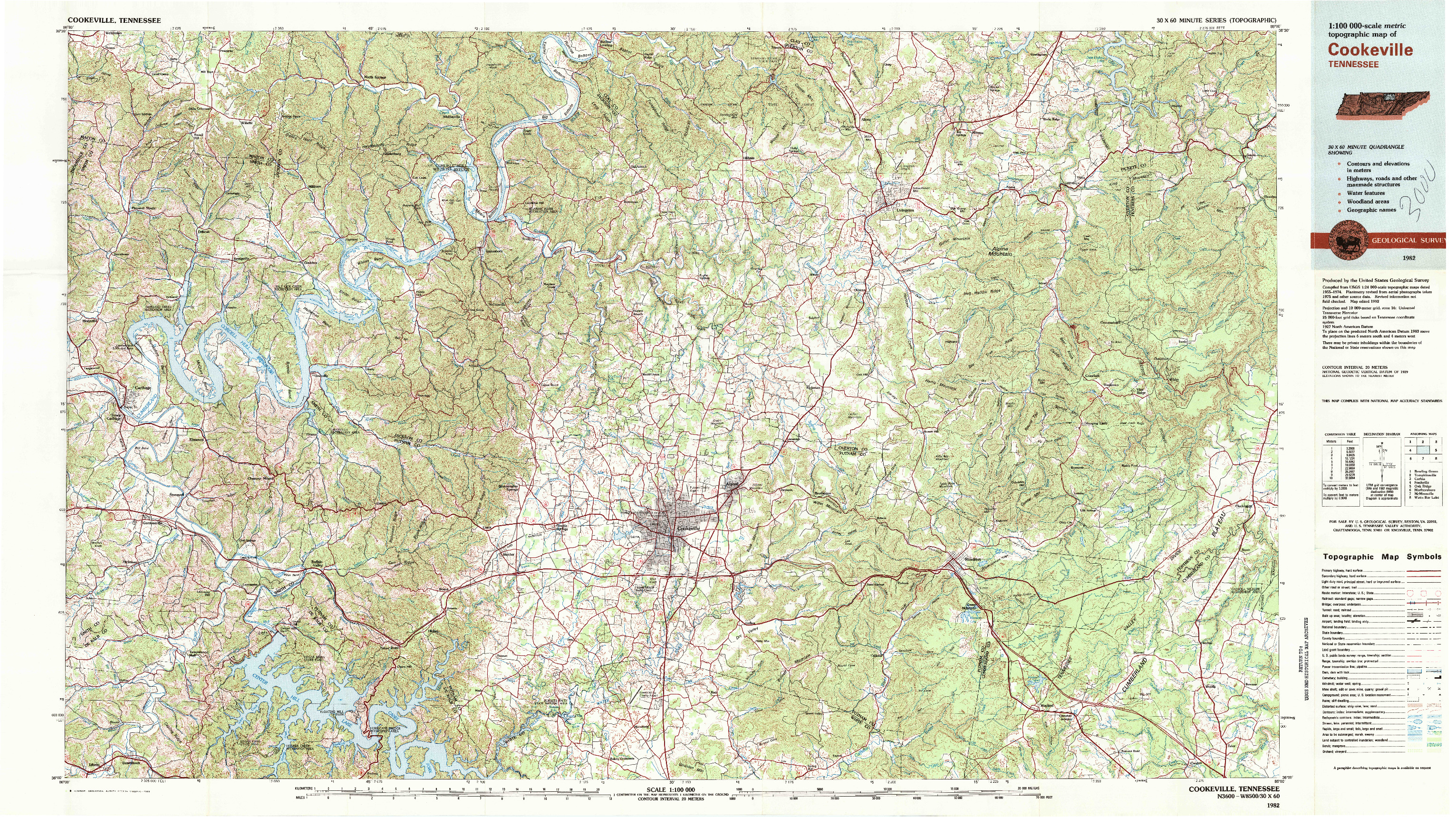 USGS 1:100000-SCALE QUADRANGLE FOR COOKEVILLE, TN 1982