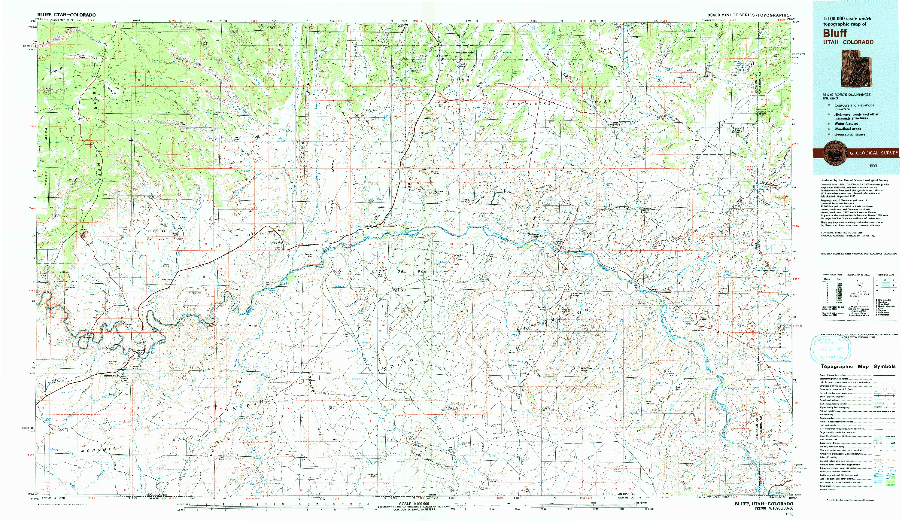 USGS 1:100000-SCALE QUADRANGLE FOR BLUFF, UT 1983