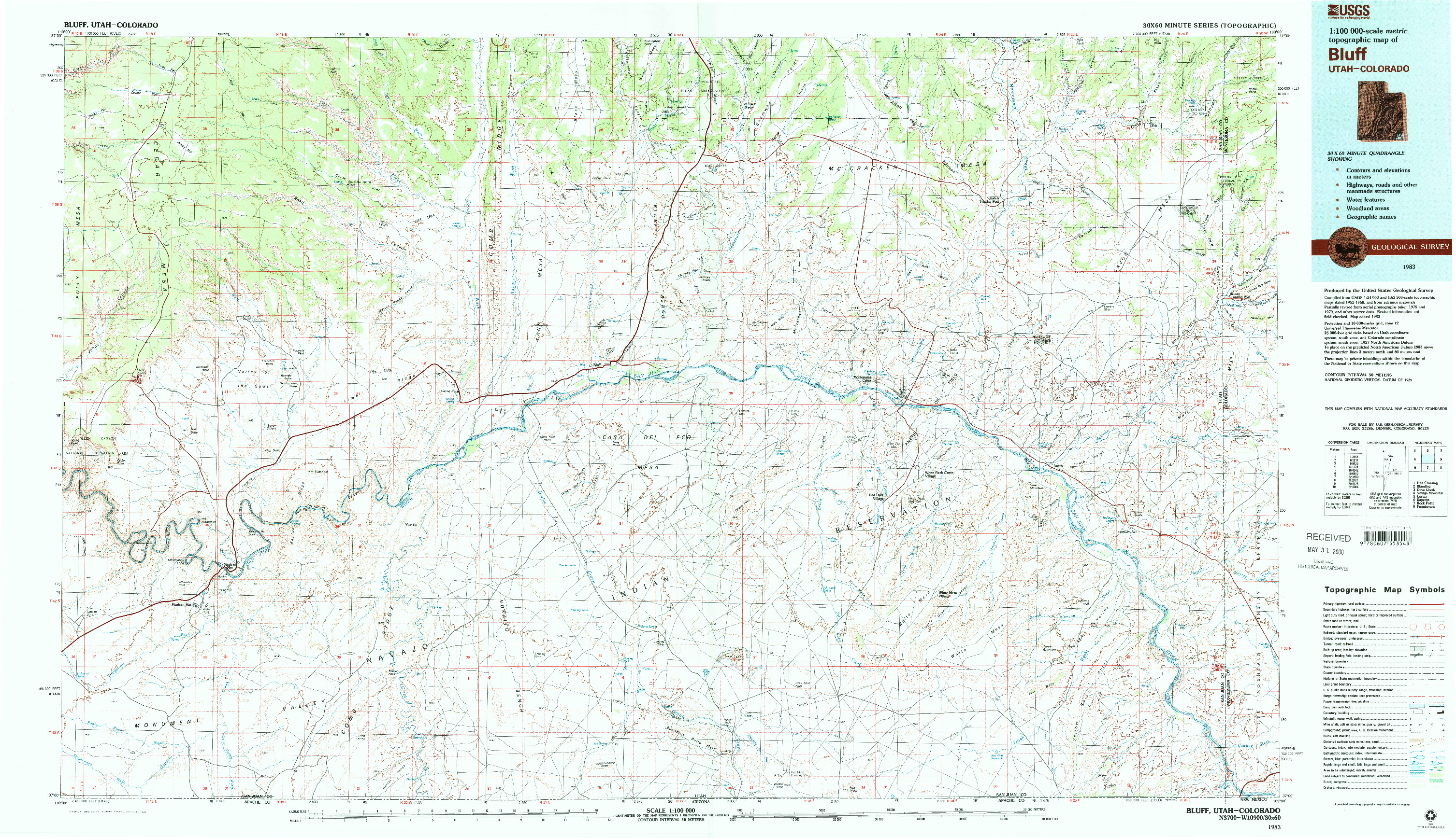 USGS 1:100000-SCALE QUADRANGLE FOR BLUFF, UT 1983