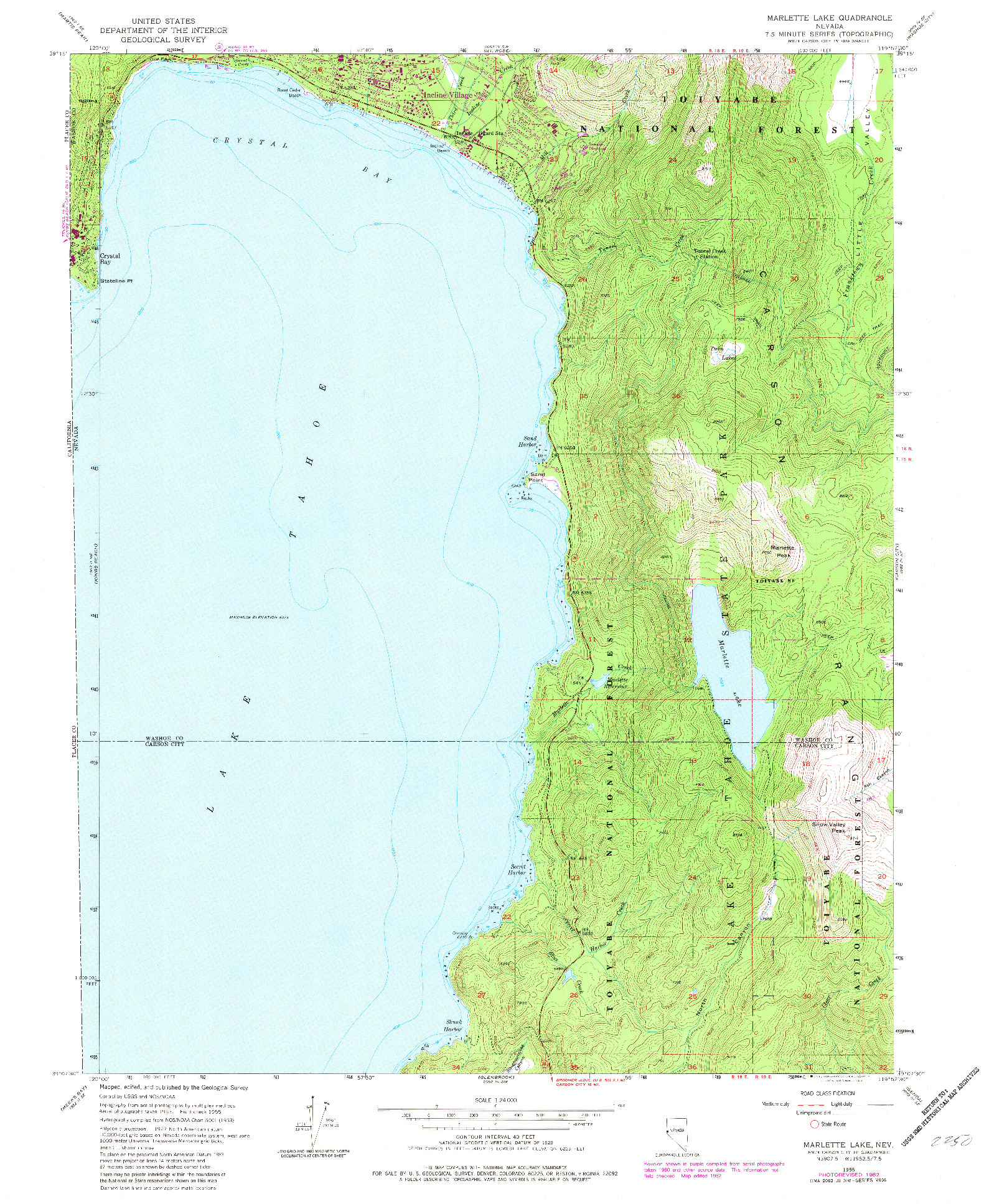 USGS 1:24000-SCALE QUADRANGLE FOR MARLETTE LAKE, NV 1955