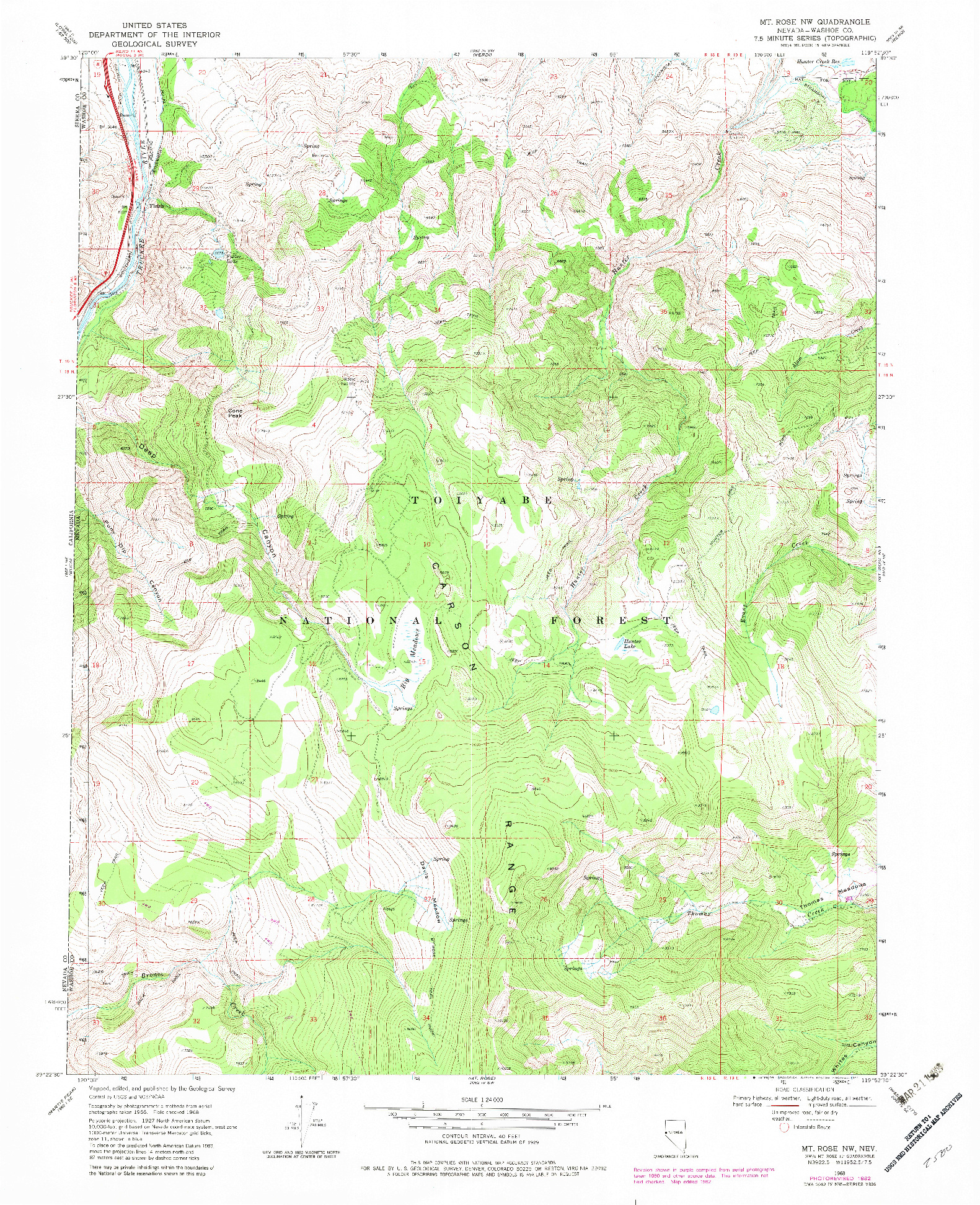 USGS 1:24000-SCALE QUADRANGLE FOR MT. ROSE NW, NV 1968