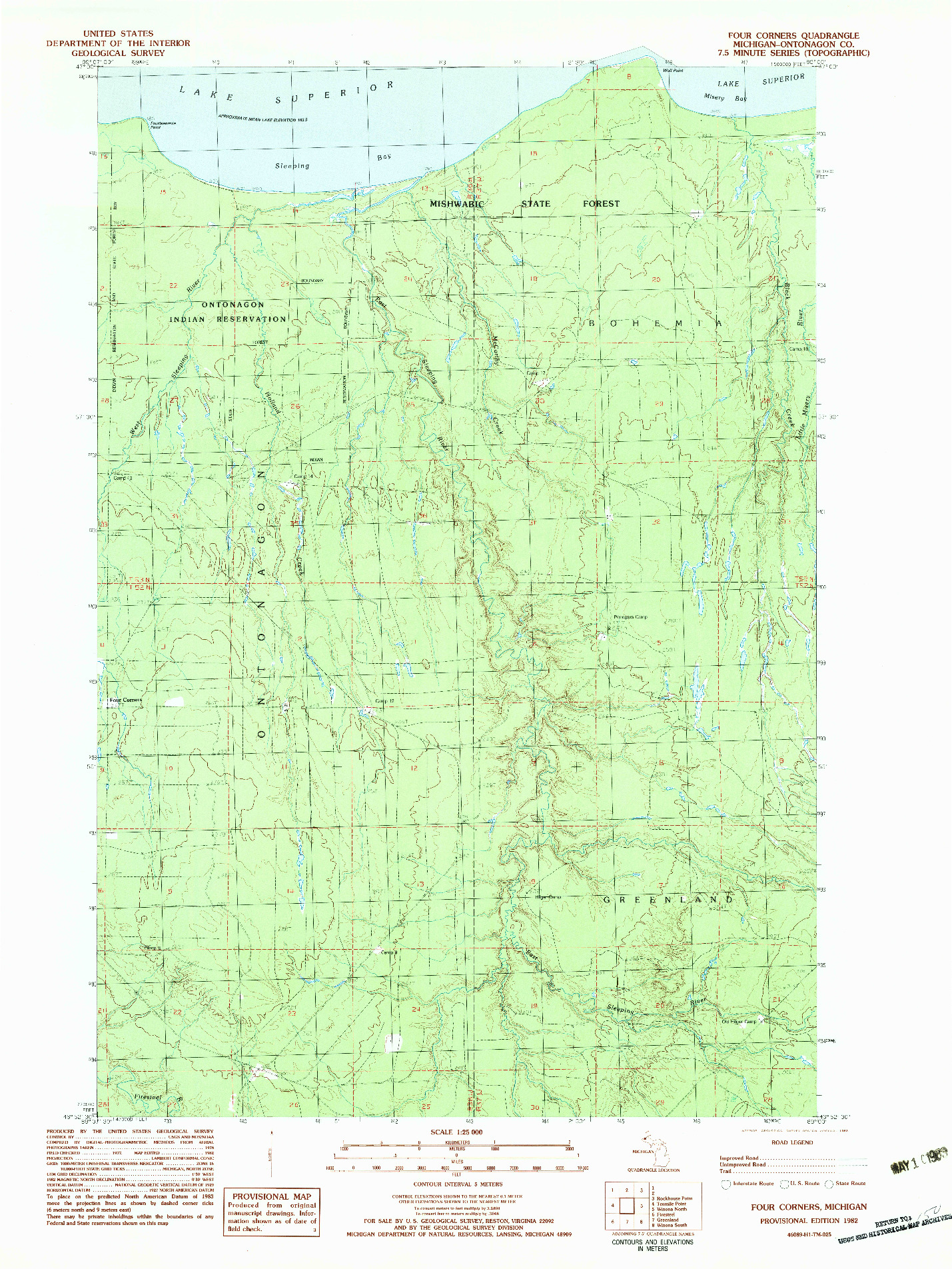 USGS 1:25000-SCALE QUADRANGLE FOR FOUR CORNERS, MI 1982