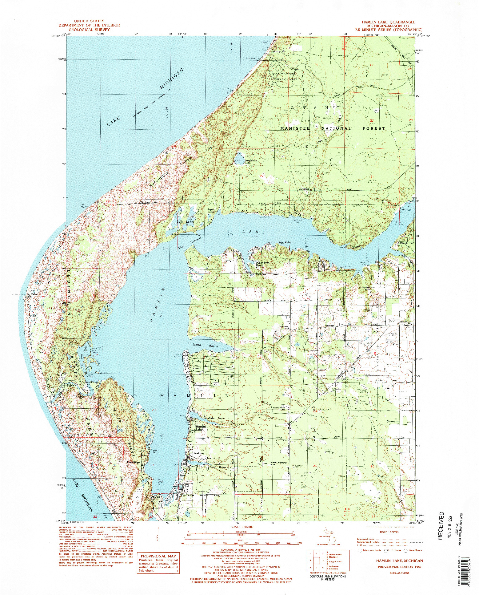 USGS 1:25000-SCALE QUADRANGLE FOR HAMLIN LAKE, MI 1982