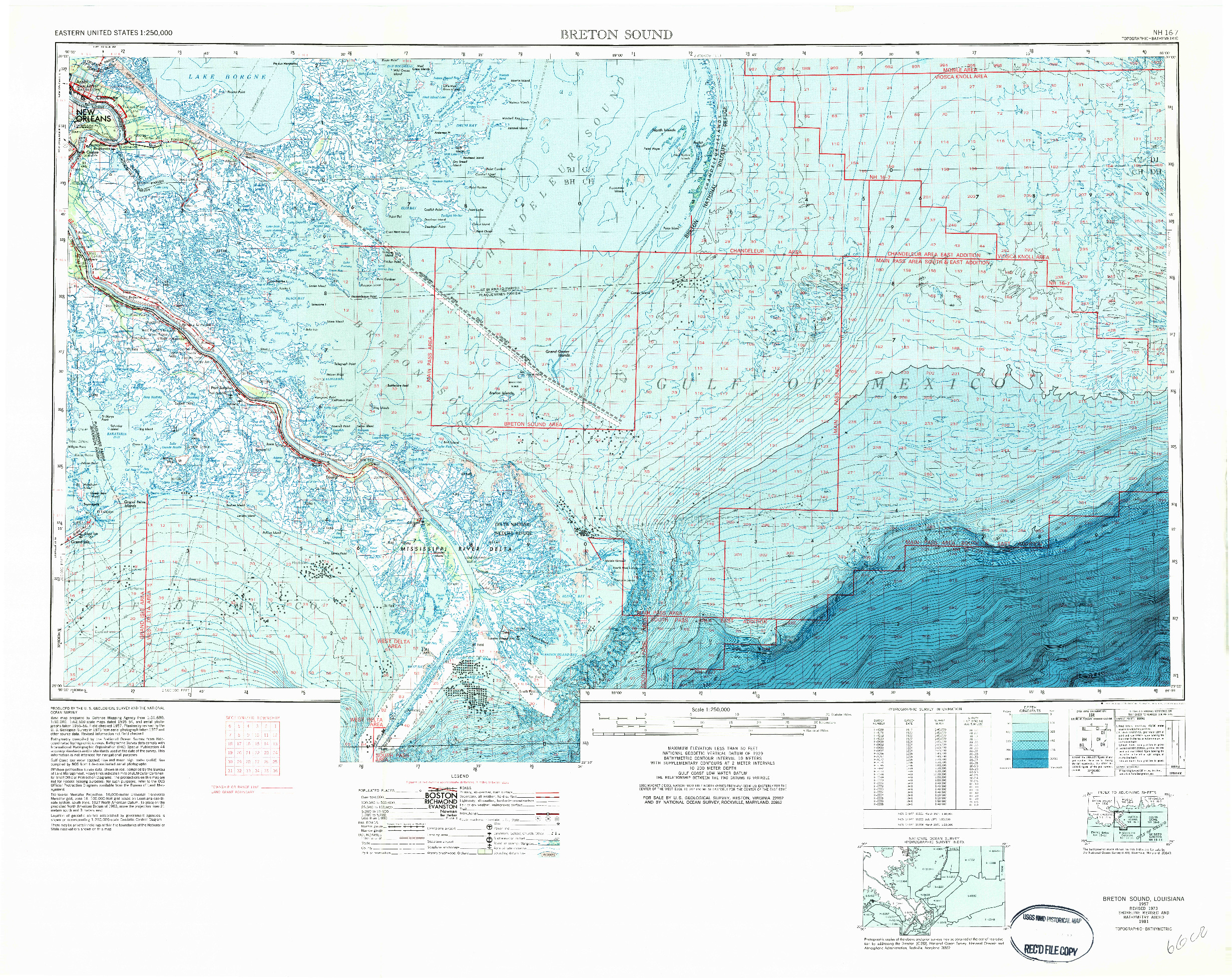 USGS 1:250000-SCALE QUADRANGLE FOR BRETON SOUND, LA 1957