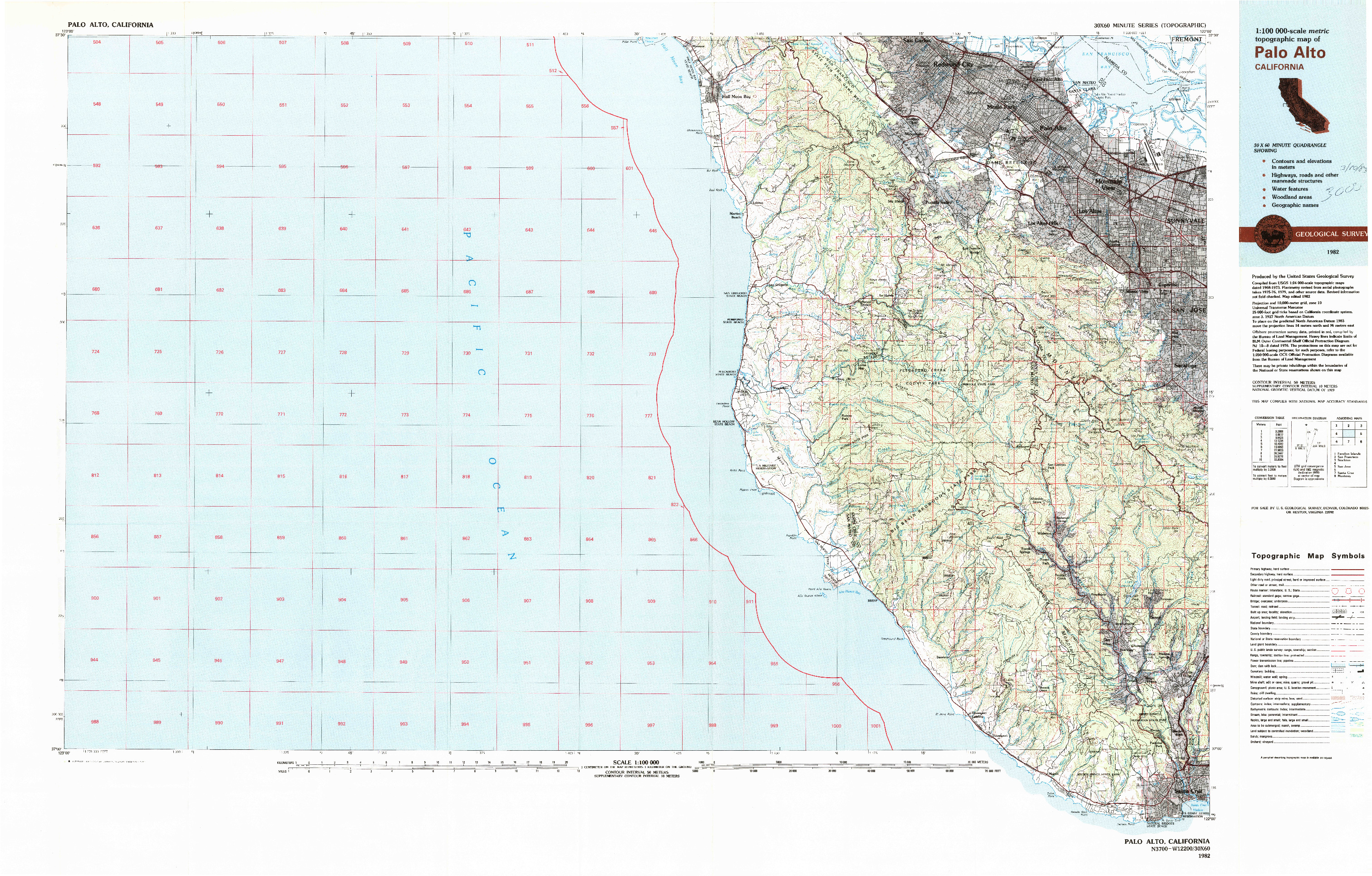 USGS 1:100000-SCALE QUADRANGLE FOR PALO ALTO, CA 1982