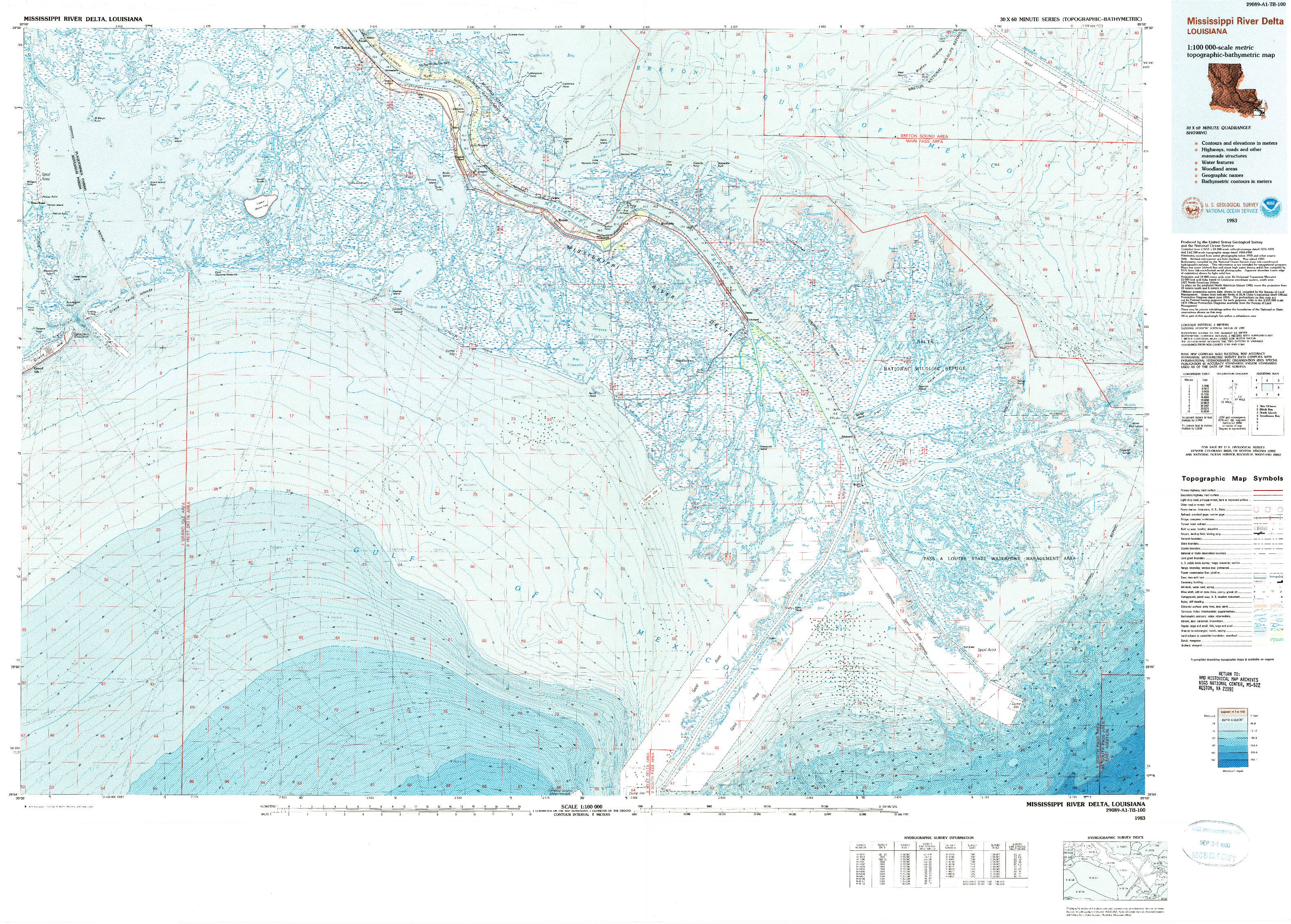USGS 1:100000-SCALE QUADRANGLE FOR MISSISSIPPI RIVER DELTA, LA 1983