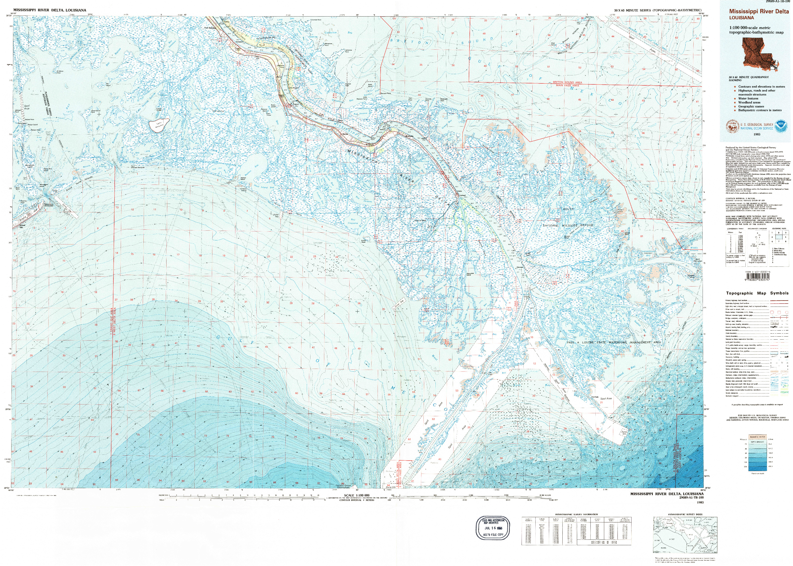 USGS 1:100000-SCALE QUADRANGLE FOR MISSISSIPPI RIVER DELTA, LA 1983