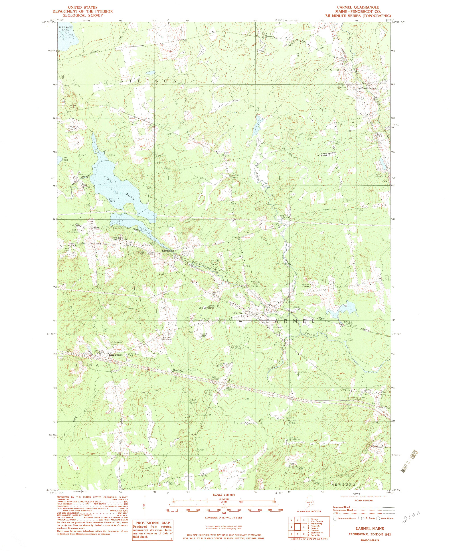 USGS 1:24000-SCALE QUADRANGLE FOR CARMEL, ME 1982