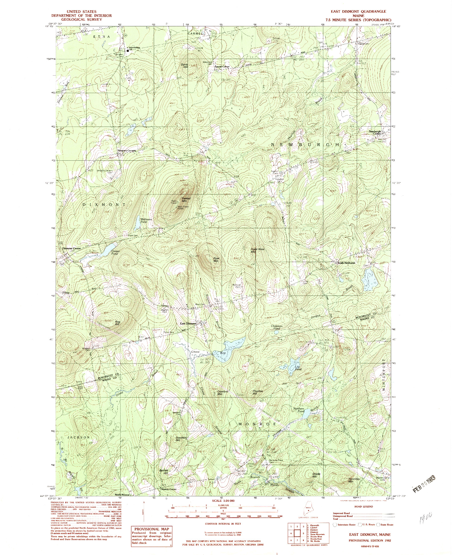 USGS 1:24000-SCALE QUADRANGLE FOR EAST DIXMONT, ME 1982