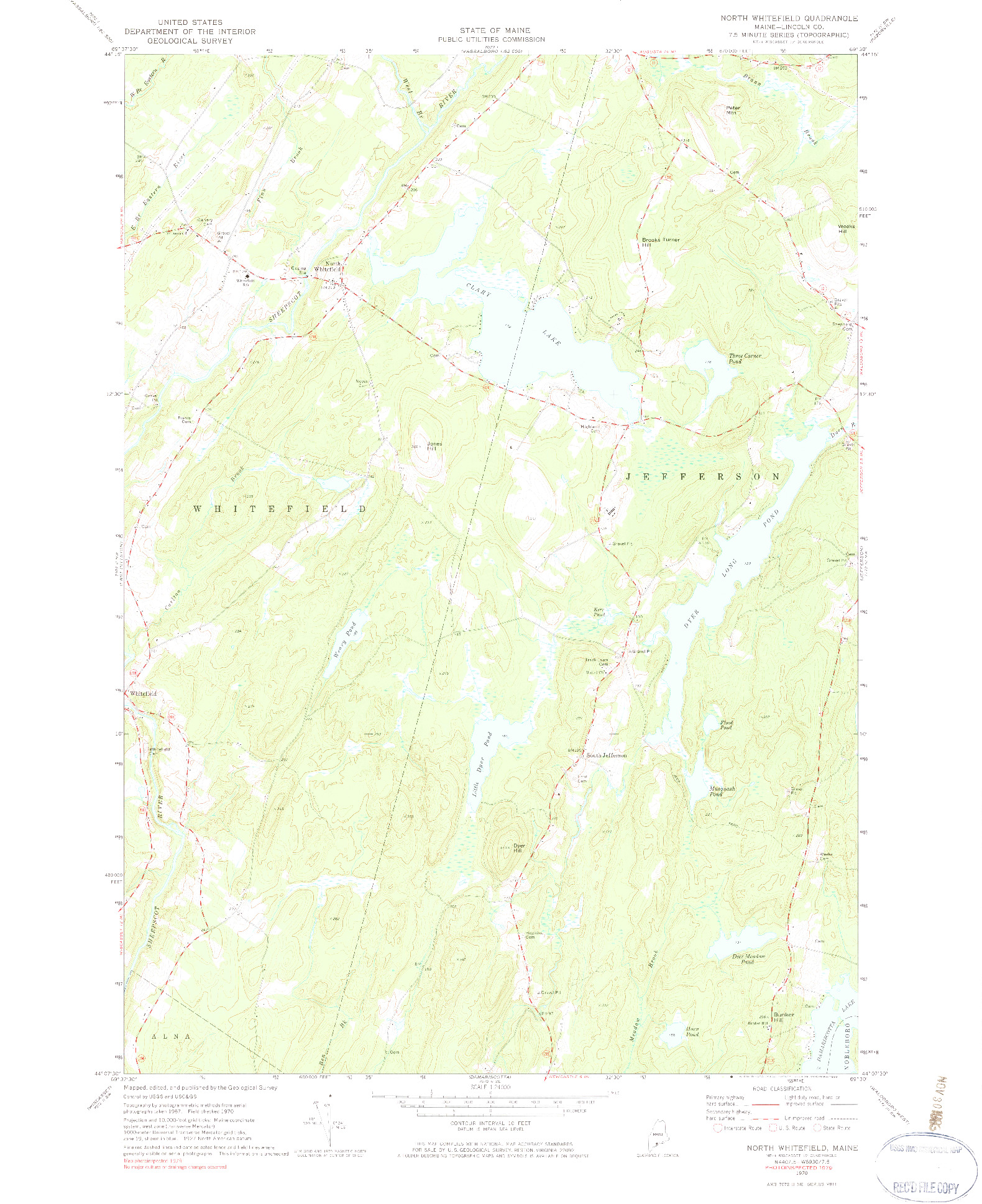 USGS 1:24000-SCALE QUADRANGLE FOR NORTH WHITEFIED, ME 1970
