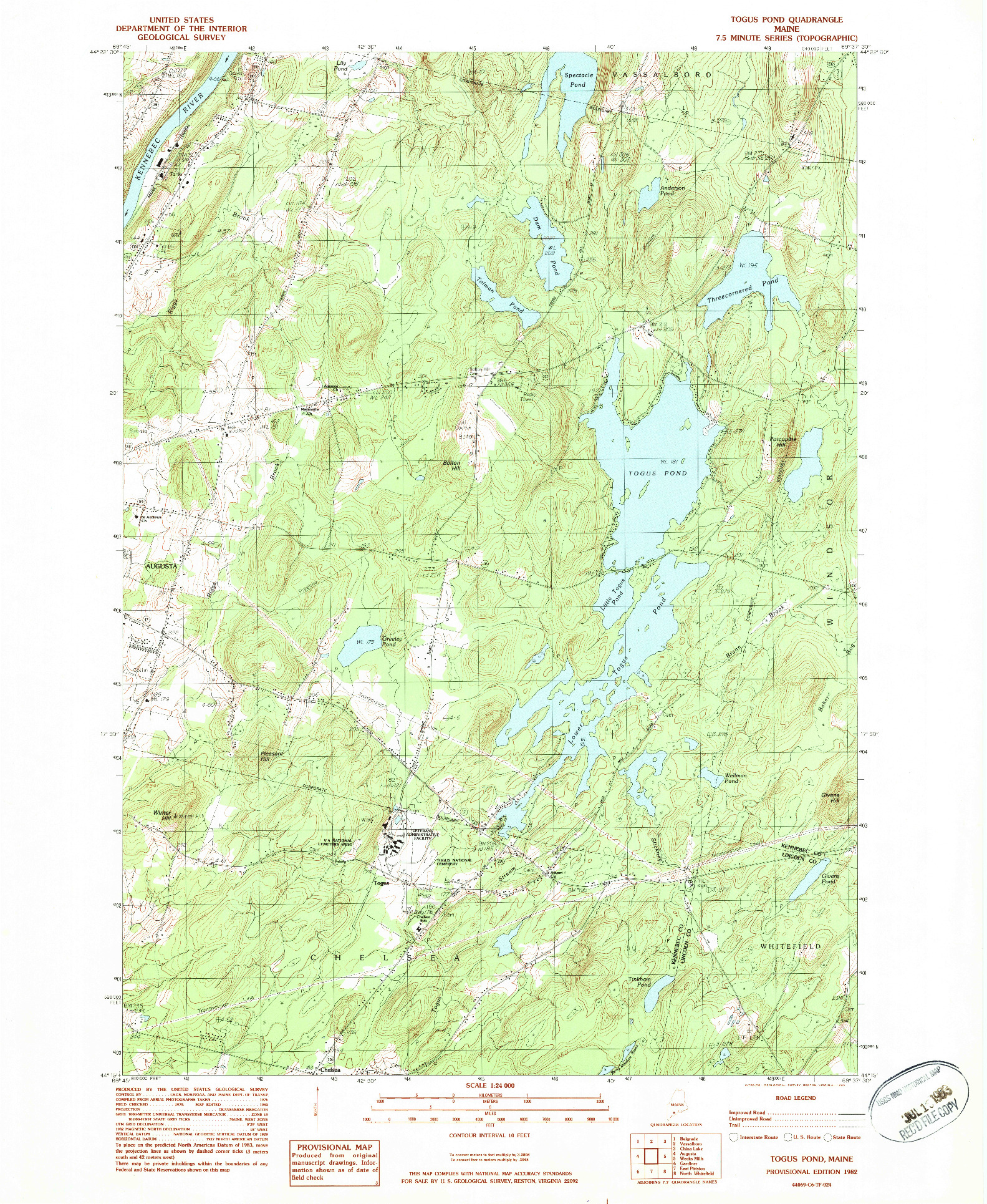 USGS 1:24000-SCALE QUADRANGLE FOR TOGUS POND, ME 1982